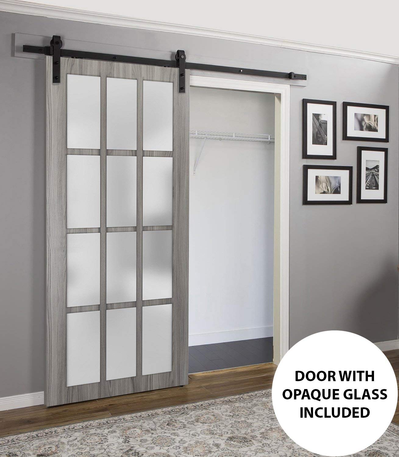 SARTODOORS Felicia 3312 | Interior Single Sliding barn Door with Frosted Glass, Solid Wood, 30x84, Black, Classic Style | Hardware Included