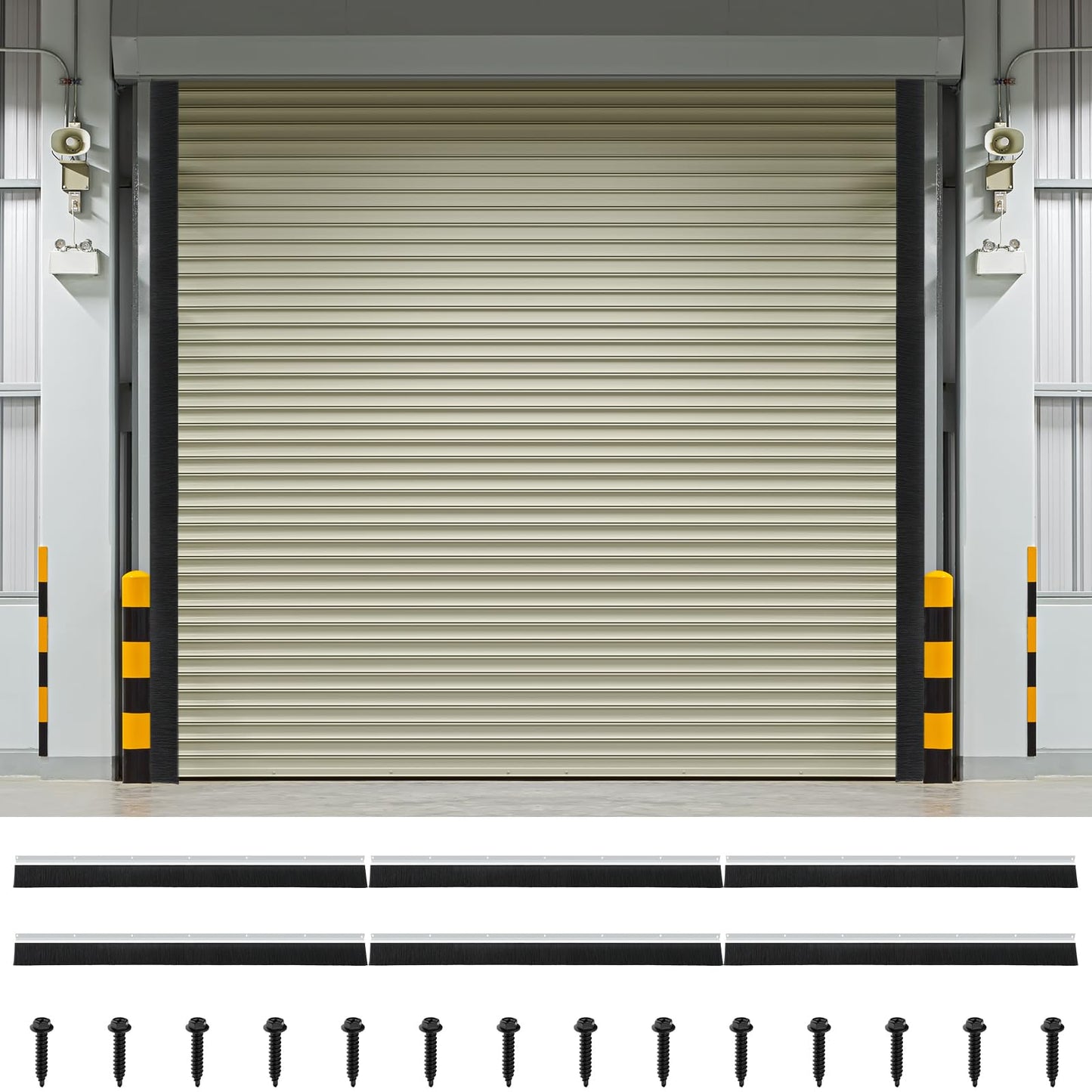 DoubleFill 3" Roll up Garage Brush Seal for Side, 2 Pack 10ft Long Heavy Duty Garage Door Seal Nylon Brush with Aluminum Track No-Drill 45deg Holder for Commercial, Corrugated, Sliding Barn