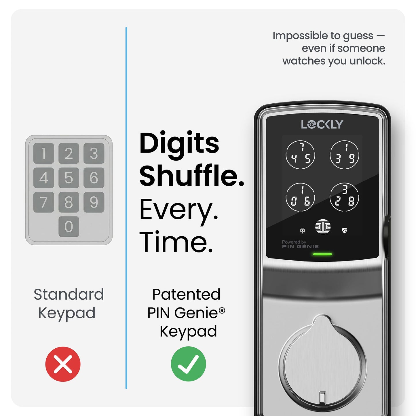 Lockly Secure Plus, Keyless Entry Door Lock, Smart Locks for Front Door, Smart Lock Deadbolt, PIN Genie® Keypad, 3D Biometric Fingerprint Sensor, Auto Lock Smart Door Lock