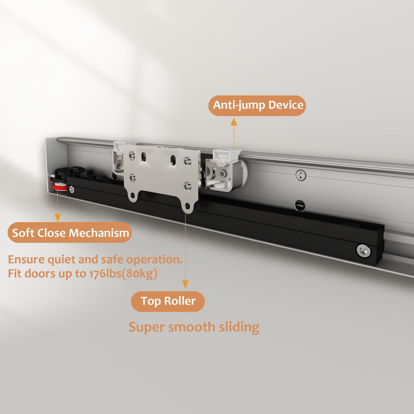 JUBEST 36" Concealed Barn Door Hardware Kit with Soft Close Mechanism, Wall Mounted Invisible Sliding Door Track for Opening Width 28" to 32", Hidden Barn Door Hardware Kit, Door Needs Groove