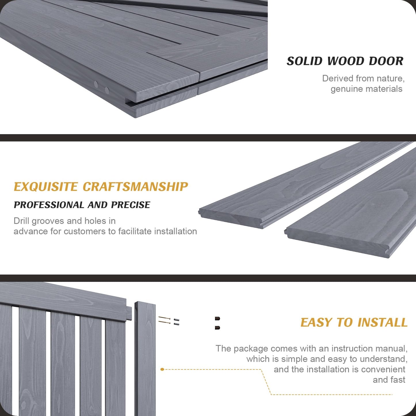 FREDBECK 32in x 80in Gray Wood Barn Door Slab with 5.5ft (66inch) Barn Door Hardware Track Kit Included, Double Surfaces,Simple Assembly is Required,K-Frame,Grey