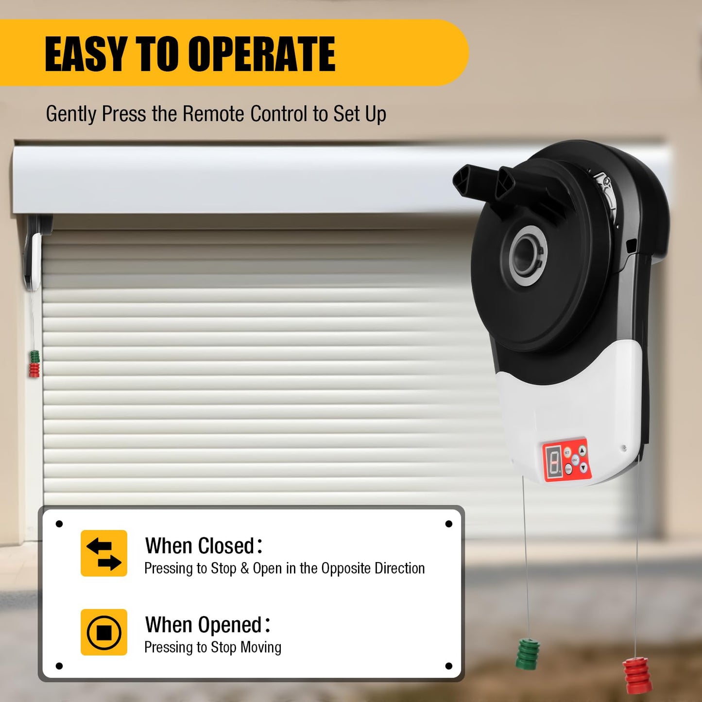 110V Automatic Roller Shutter Motor, 800N Side Mount Automatic Rolling Door Opener, 55 dB Remote-Controlled Quiet Garage Door Operator with Two Remotes for Garage Warehouse Store Barn Farm