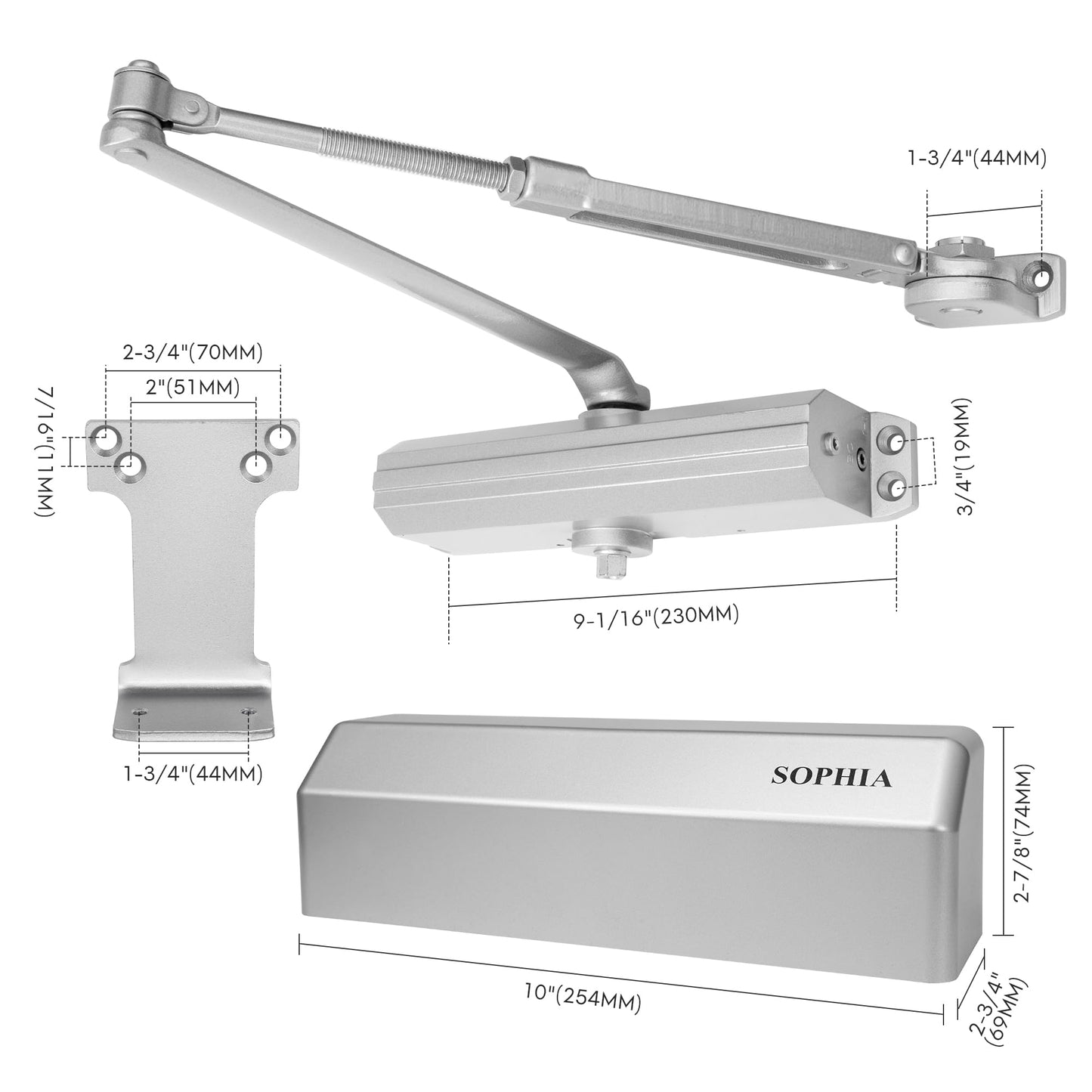 SOPHIA Door Closer Hold Open for Home, Door Closers Commercial Heavy Duty, Adjustable Speed & Spring Power 1-6, Hydraulic Door Closer Hinge Self Closing, No Slam, ADA & UL, DK4000