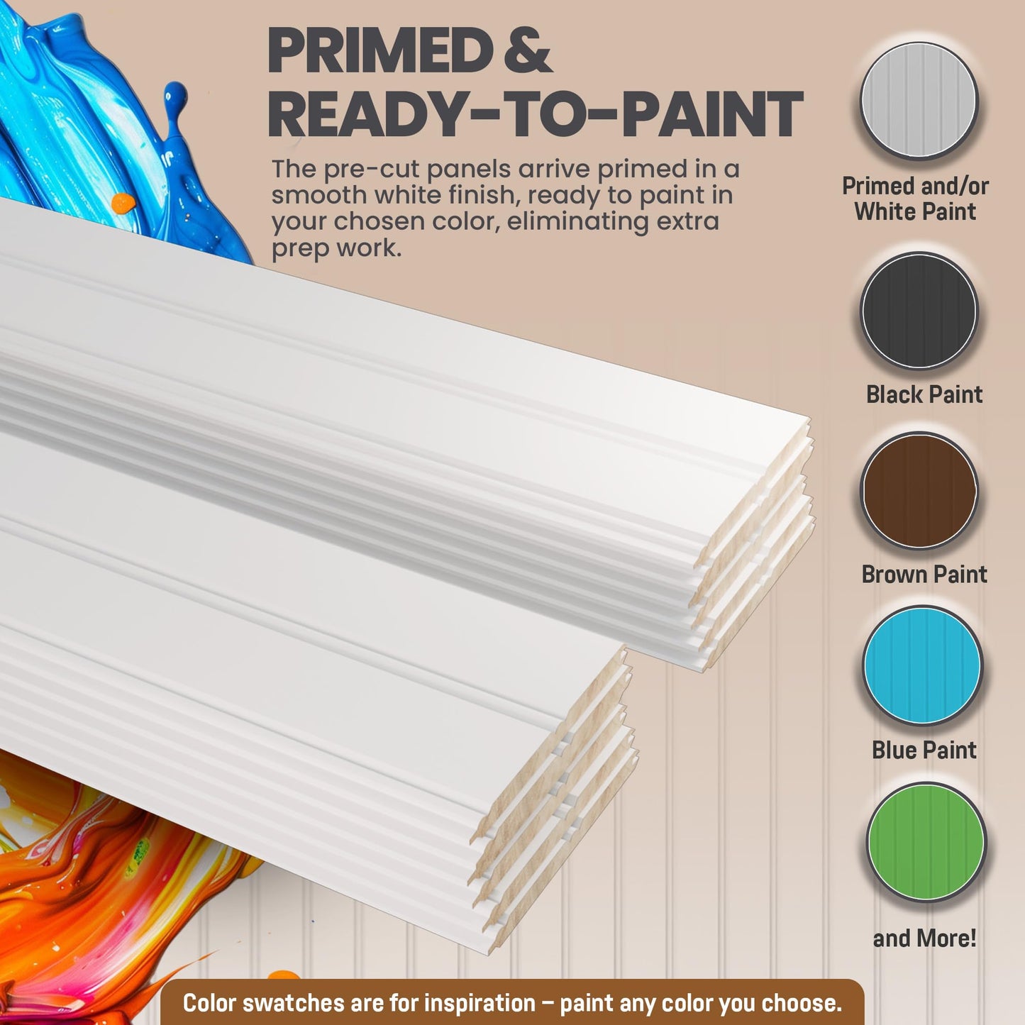 Interwood Real Wood Beadboard Wainscoting Panels - Primed Tongue and Groove Pine Solid Wood Wall Panels, 32” Tall, Knot-Free Interior Wall Paneling, Ready to Paint, 12 Planks (Covers 3.5 Lin. Ft.)