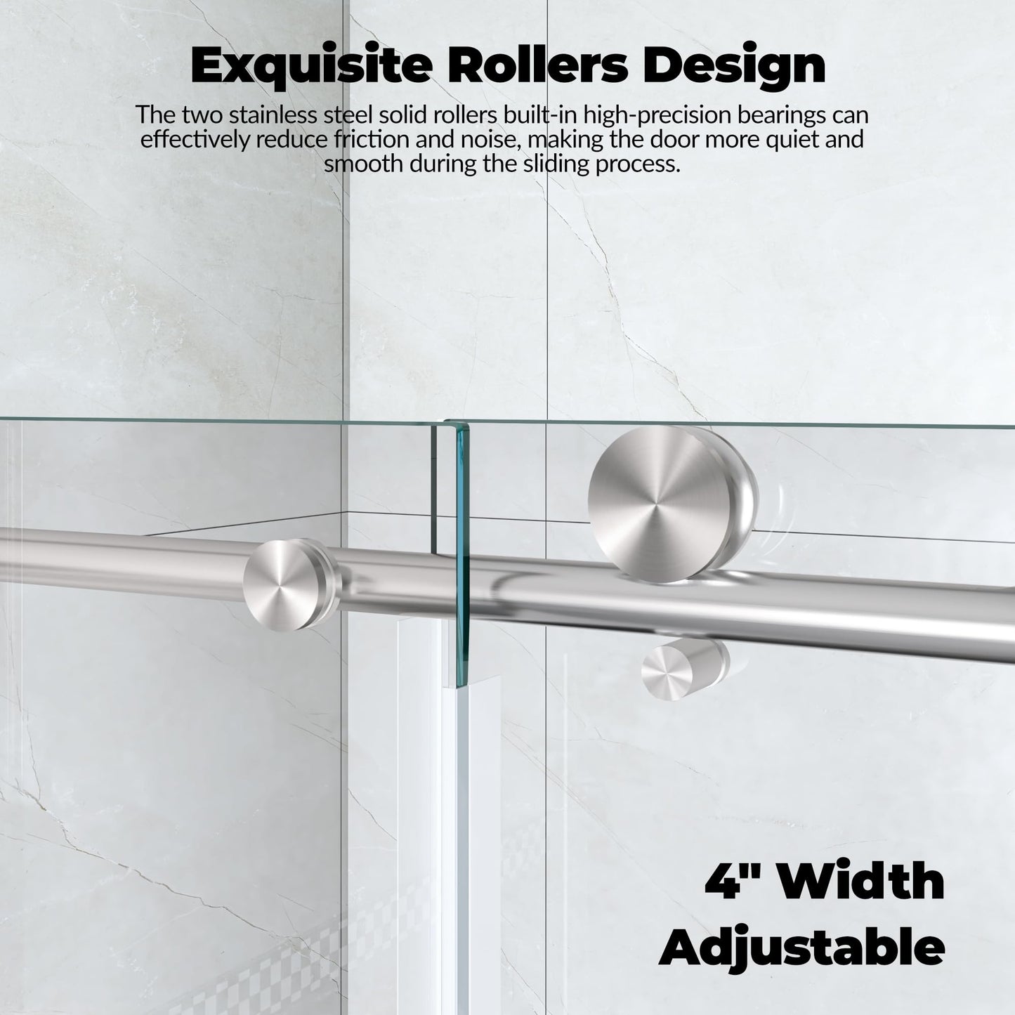 60" x 59" Frameless Sliding Tub Door – Brushed Stainless Steel Round Rail, 8mm Tempered Glass with Easy Clean Coating, Heavy Duty Roller System for Bathtub