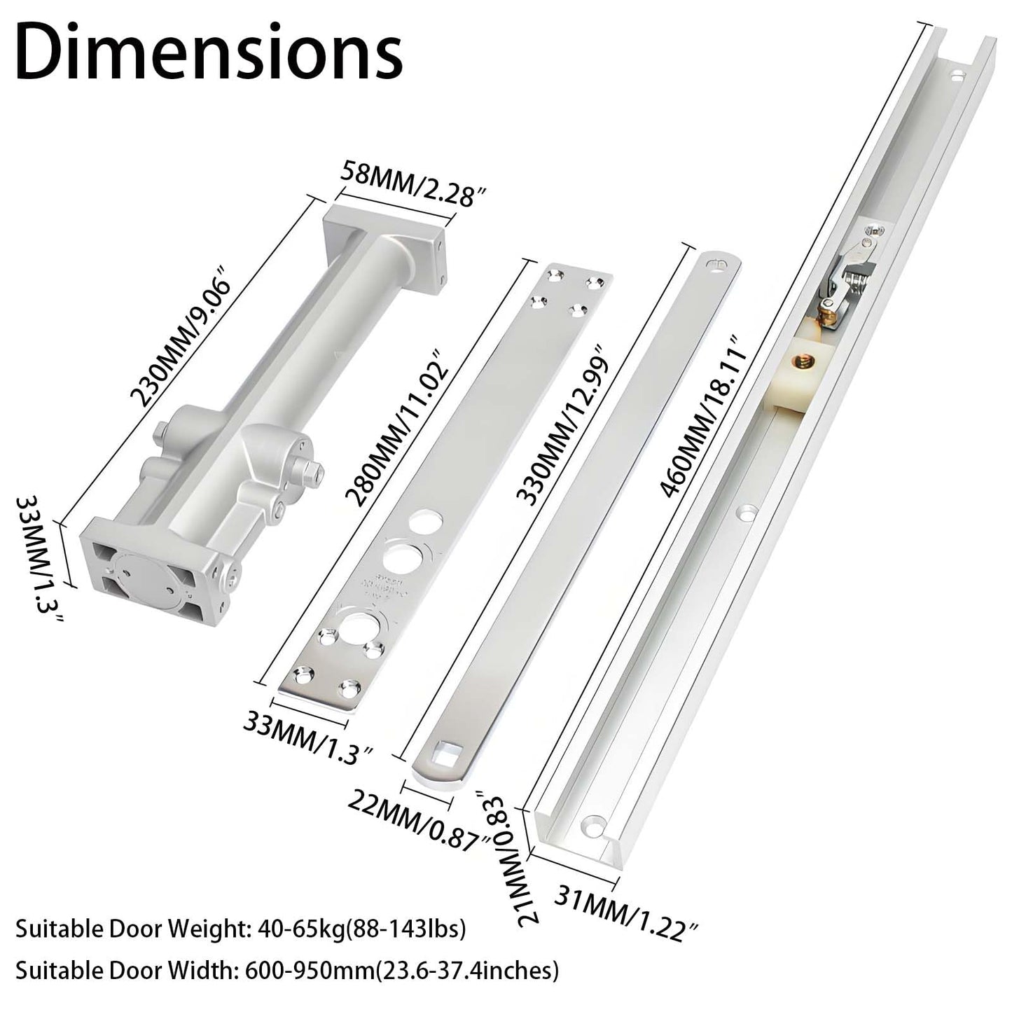 Silmium Concealed Door Closer, Adjustable Hold Open Angle & Closing Speed, Non-Handed Hydraulic Door Closers for Home, Soft Close, Silver