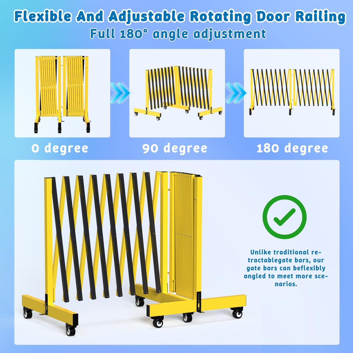 23 FT Industrial Expandable Barricade, Folding Security Gate with Wheels, Retractable Driveway Gate, Adjustable Traffic Fence for Construction Site, Traffic Control, Cordon, Elevator, Garage