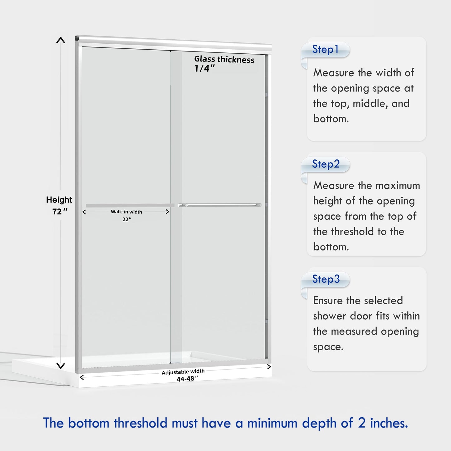 ENSO SENKA 44-48" W x 72" H Semi-Frameless Bypass Sliding Shower Door, Easy-to-Clean Treated Clear Tempered Glass, Polished Chrome