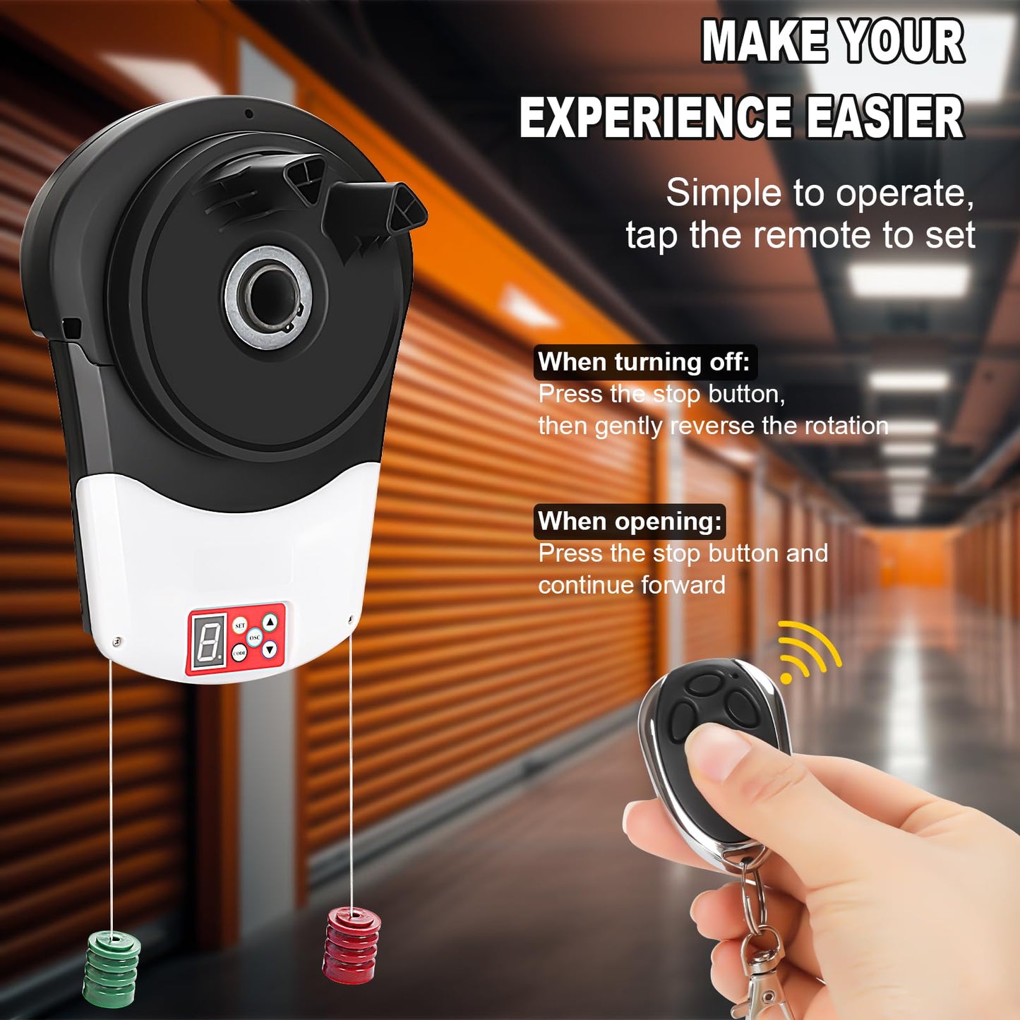 Helivivfy Electric Roller Door Opener, Equipped with Two Remote Control, Reliable Performance Allows for Convenient Remote Operation Ideal for Garages Warehouses and Barns