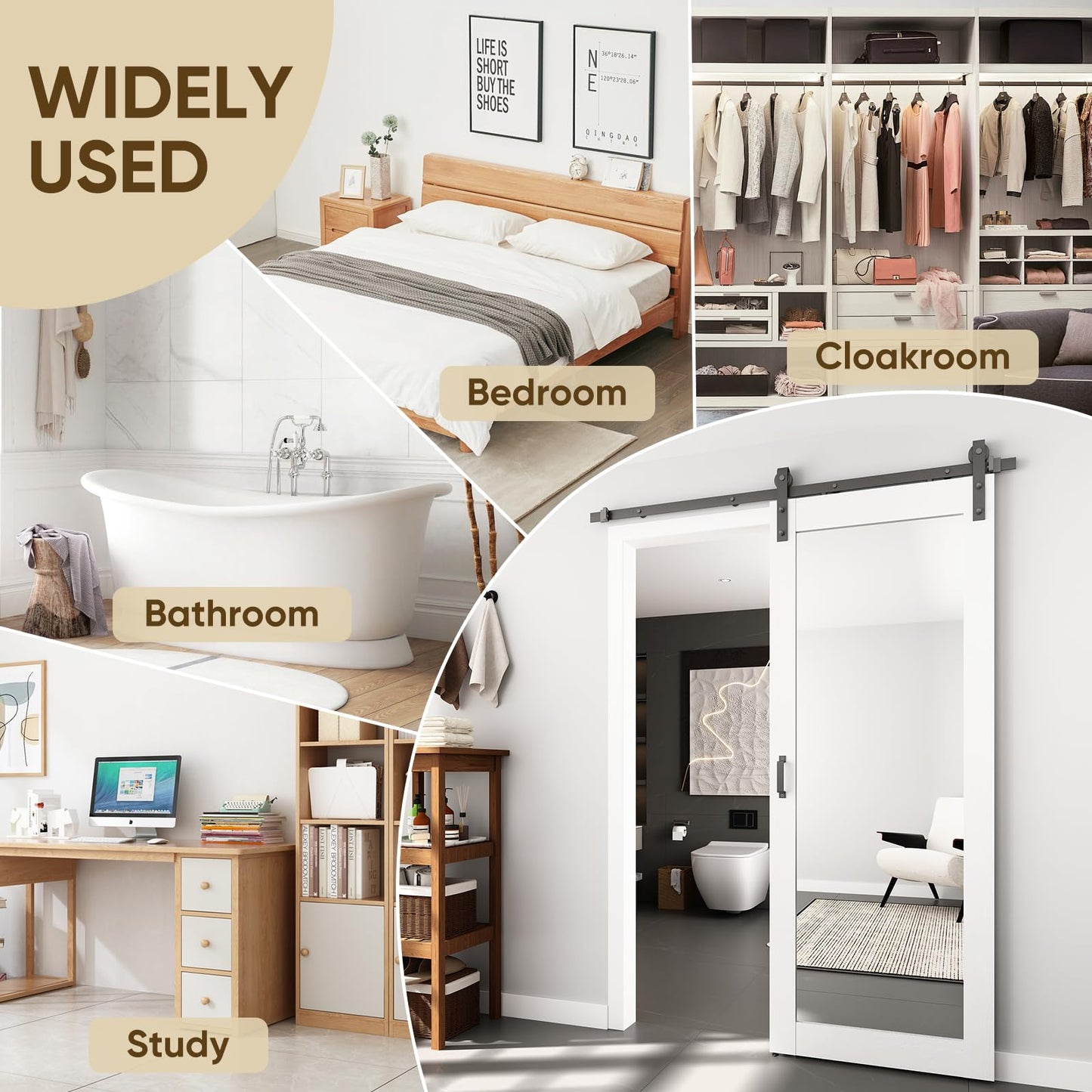 BARNSMITH 36in x 84in Mirror Barn Door with 6.6FT Sliding Door Hardware Kit Included, 1 Lites Full Length Mirror Door, Solid Wood Water-Proof PVC Surface,No Assembly Required,White