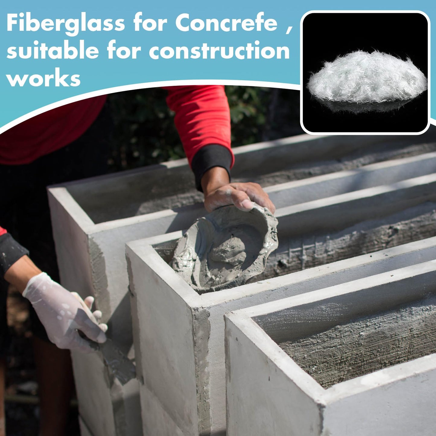 Frienda 6.6 Lb Fiberglass for Concrete Cement Mortar Mix Reinforcement Anti Seepage Anti Cracking Glass Fibers Concrete White Fiber Glass for Concrete Building Walls Garden Floor, 0.75 Inches/ 19 mm