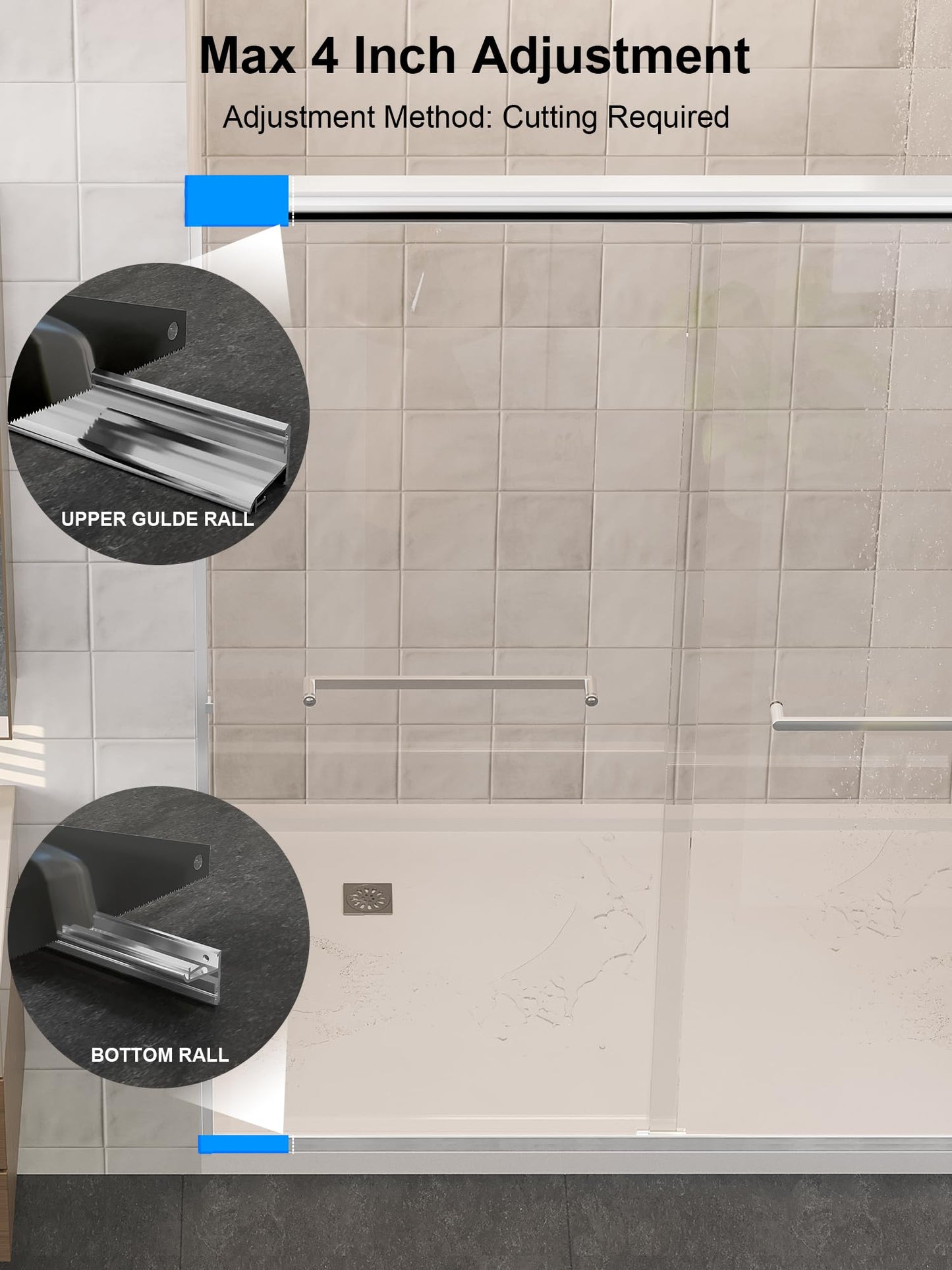 Glass Shower Door, 56"-60" W x 72" H Sliding Shower Door, Aluminum Semi-Frameless & 1/4"(6mm) Clear Tempered with Explosion-Proof Film Nano Coating Shower Door Fit for Walk in Shower, Chrome Silver