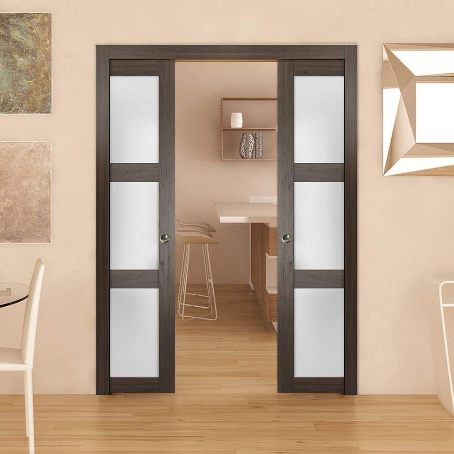 SARTODOORS Slab Barn Door Panel Frosted Glass | Lucia 2552 Chocolate Ash | Sturdy Finished Doors | Pocket Closet Sliding-36 x 96"