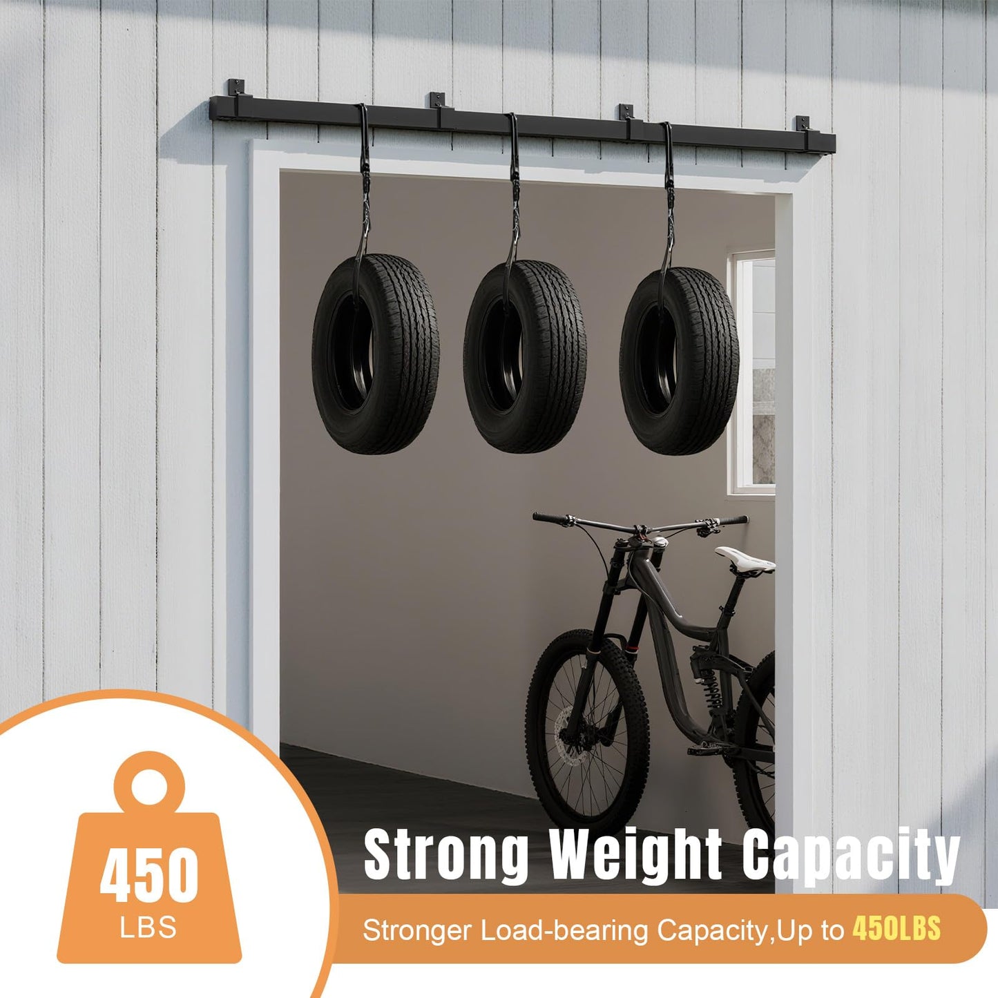 Easelife 10FT Exterior Sliding Barn Door Hardware Kit, Box Rail Track, 450lb Capacity, Black Weather-Resistant Steel, Wall Mount System for Outdoor Use, Fit Double 30in Door