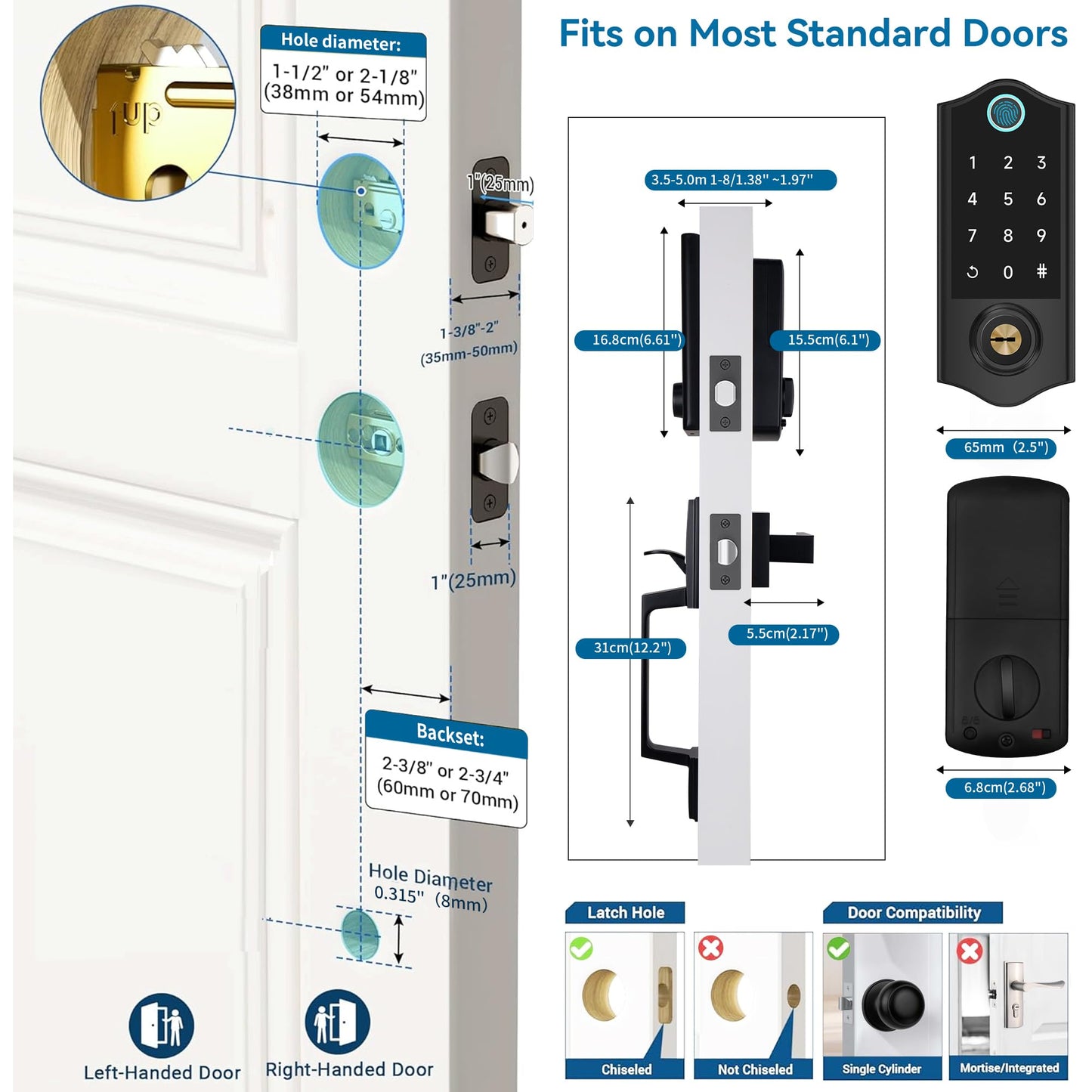 Harfo Fingerprint Smart Door Lock for Front Door with Handle Set, App Control, Keyless Entry Keyless Deadbolt, Digital Electronic Touchscreen Keypad, Auto Lock, Easy to Install, Black
