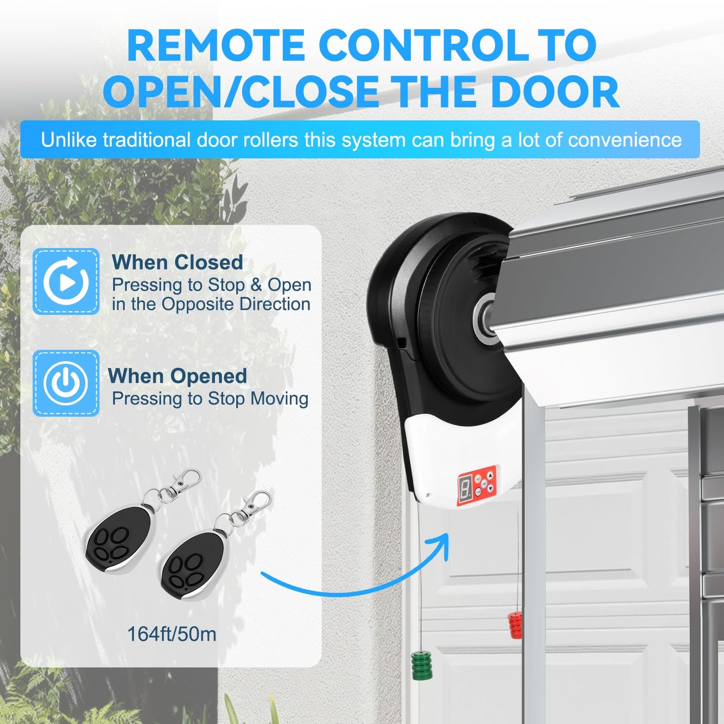 Automatic Roller Door Opener Side Mount Garage Door Opener 110V Garage Door Motor with Two Remotes - 800N Quiet Roll Up Doors for Garage, Quiet Roll Up Doors