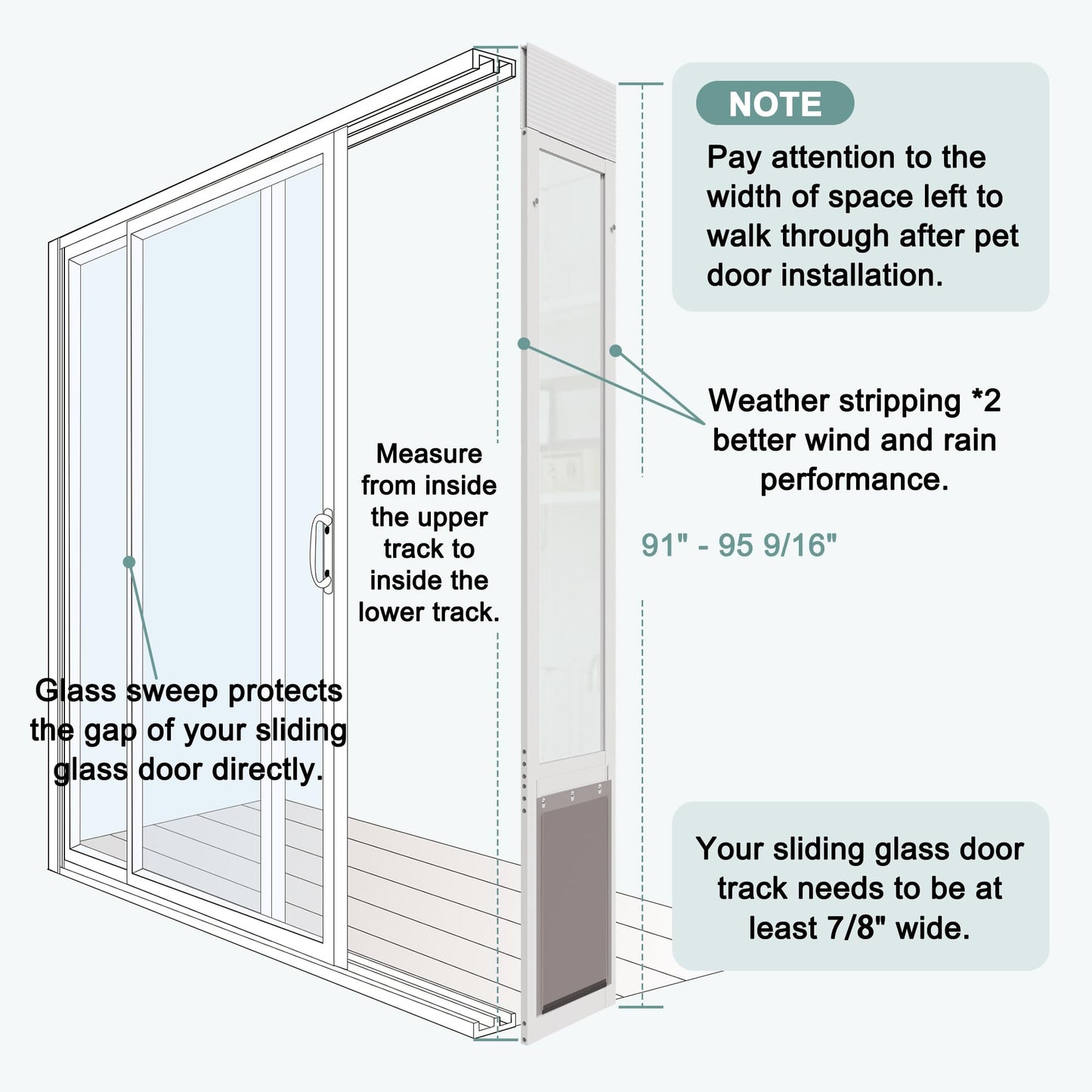 Dog Door for Sliding Glass Doors, Adjustable Height 91"-95 9/16" Aluminum Frame Tempered Sliding Door Dog Doors Insert with Lock,XL Brown10 x 15" Flap Size for Large Dogs