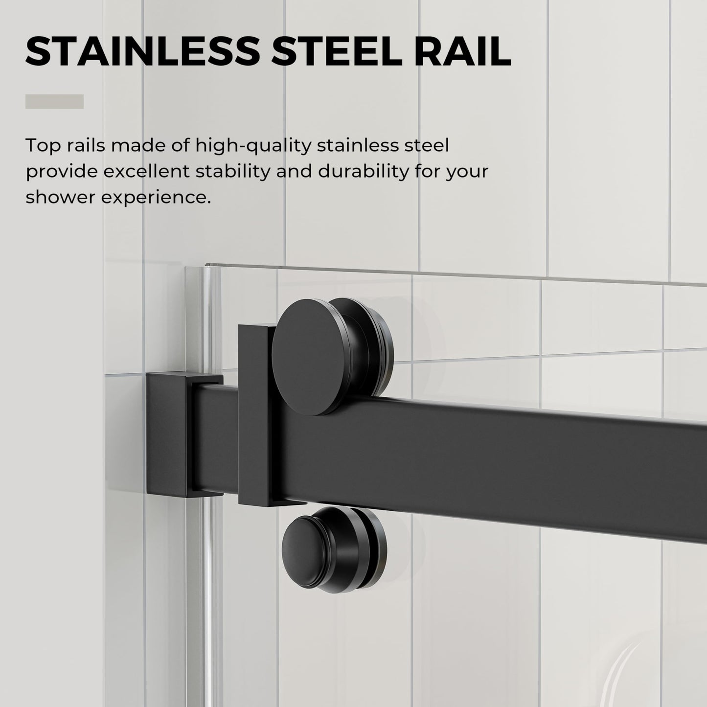 DELAVIN 44-48.in W x 72.in H Frameless Shower Door, Water Repellent Black Shower Door with 1/4" (6mm) Clear Tempered Glass, Easy Sliding Showe Door with Explosion-Proof Film, Stainless Steel Top Rail