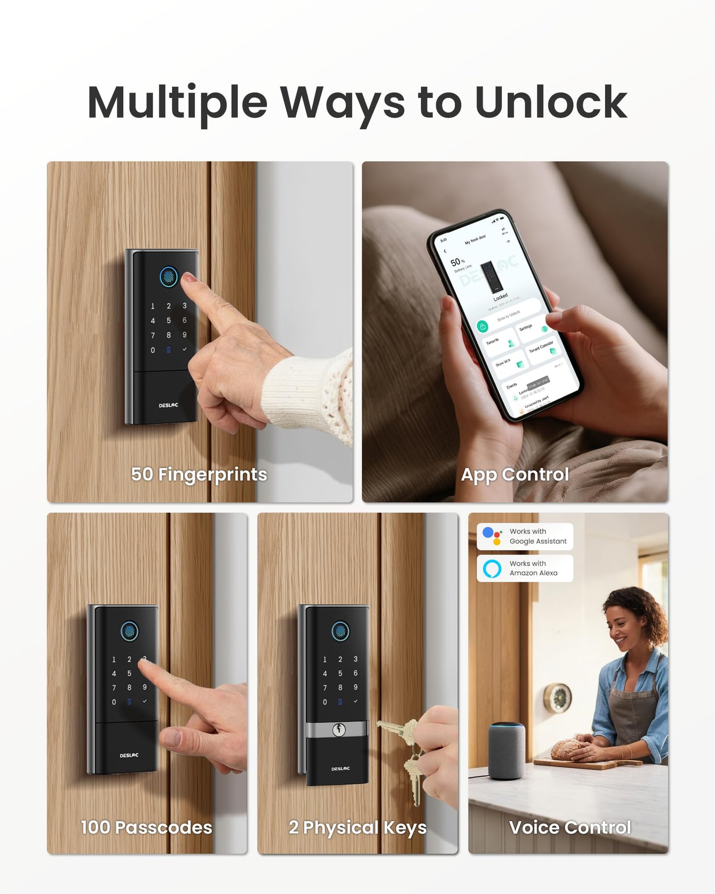 DESLOC Smart Lock K120 with GPT 3D Fingerprint, 15,000mAh Battery (Up to 16 Months), Keyless Entry Door Lock with Built-in WiFi, IP65 BHMA Grade 3 Deadbolt for Home, Rental & Airbnb, Black