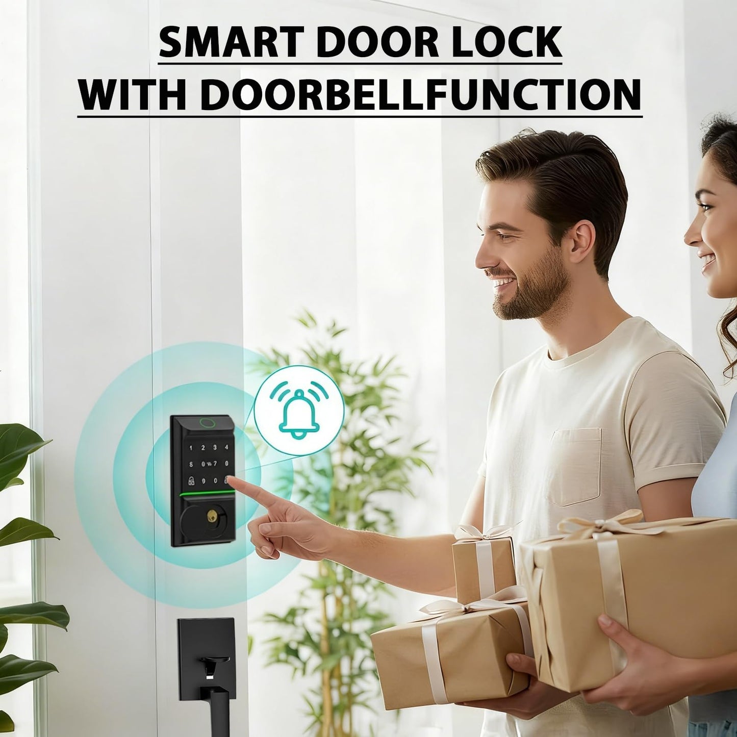 CINOP Smart Locks for Front Door with Handle Set, App Control, WiFi Front Door Lock Electronic Screen+WiFi Gateway, Keyless Entry Door Lock Fingerprint Deadbolt, Auto Lock (Black)