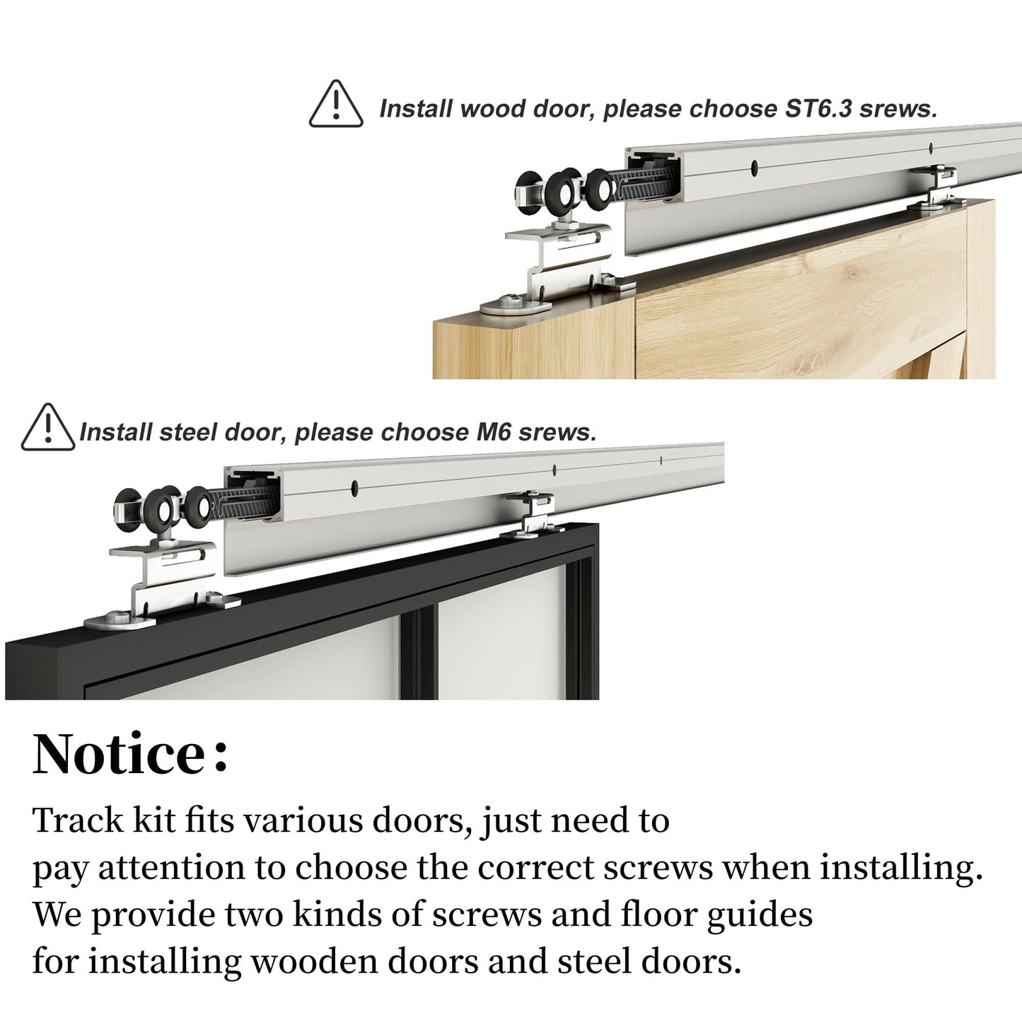 JUBEST 6FT Sliding Barn Door Track Kit, Aluminium Box Rail Wall Mounted Hidden Barn Door Hardware Kit, for Various Modern Doors, Easy to Install, Low Clearance