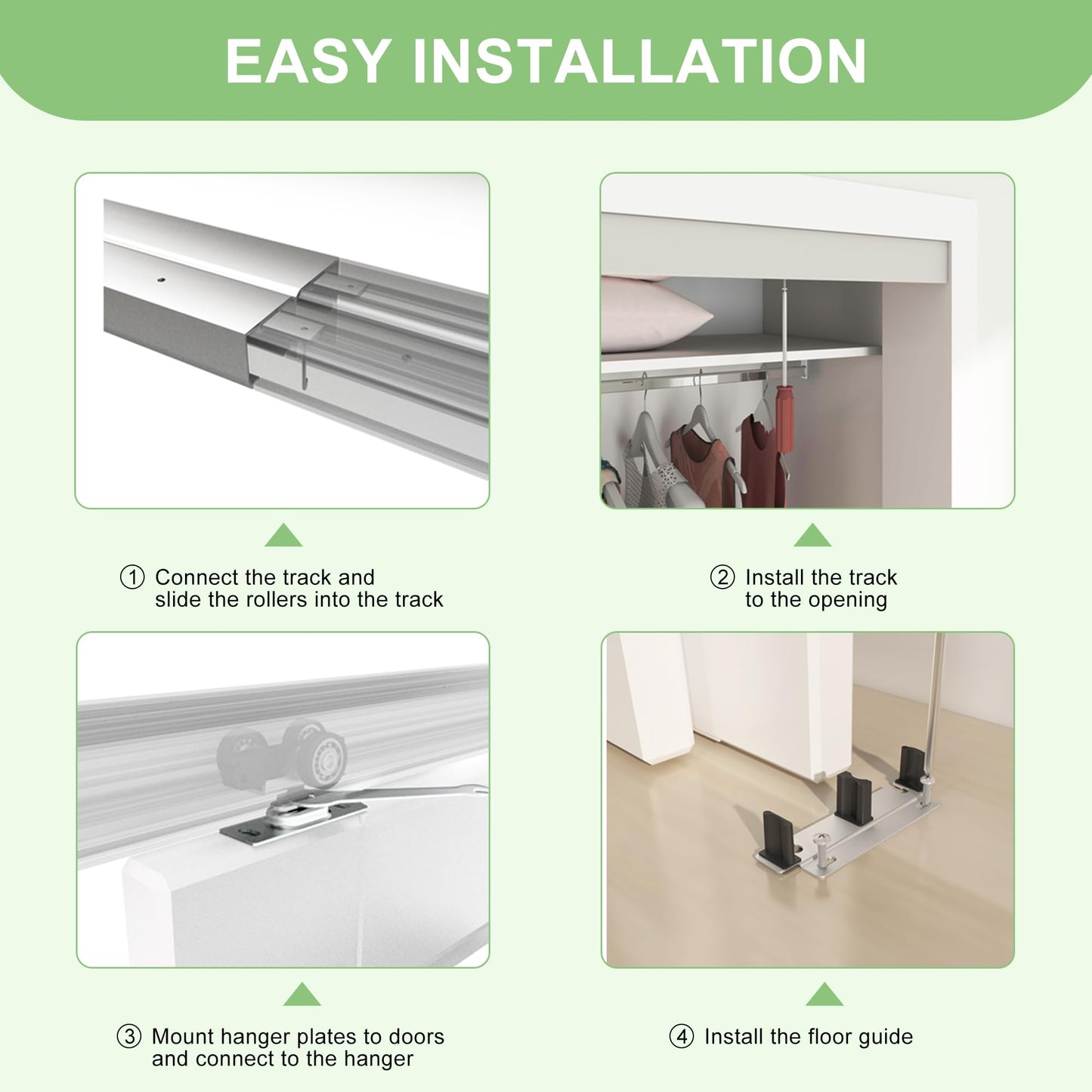 BarnBase 9FT/108(Double 4.5FT) Bypass Door Hardware, Aluminum Double-Closing Sliding Closet Door Hardware with Finger Pull Included, Smoothly and Quietly, Fit Door Thickness 1 3/8" or 1 3/4", Silver