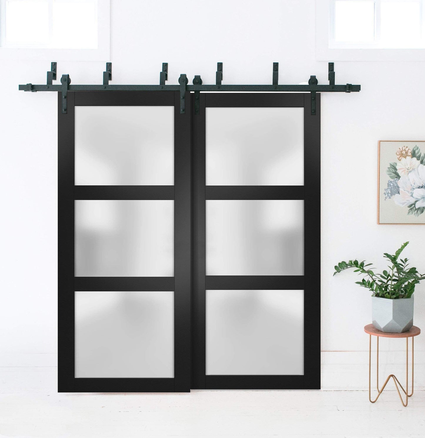 SARTODOORS Slab Barn Door Panel Frosted Glass | Lucia 2552 Black Matte | Sturdy Finished Doors | Pocket Closet Sliding-18 x 84"-Frosted Glass