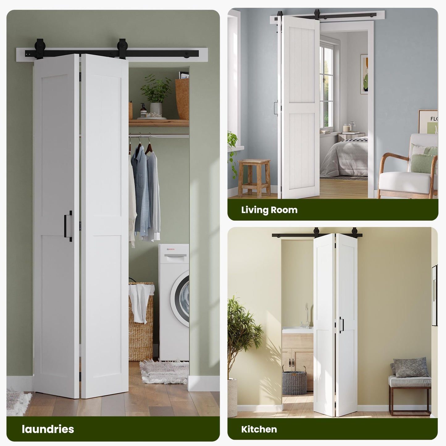 SMARTSTANDARD Bifold Barn Door 24'' x 84'',Bi-Fold Sliding Closet Doors with Hardware Kit Included,28'' Track Kit for 2 Doors,Waterproof & Quiet,Pre-Drilled Holes Easy Assembly,White