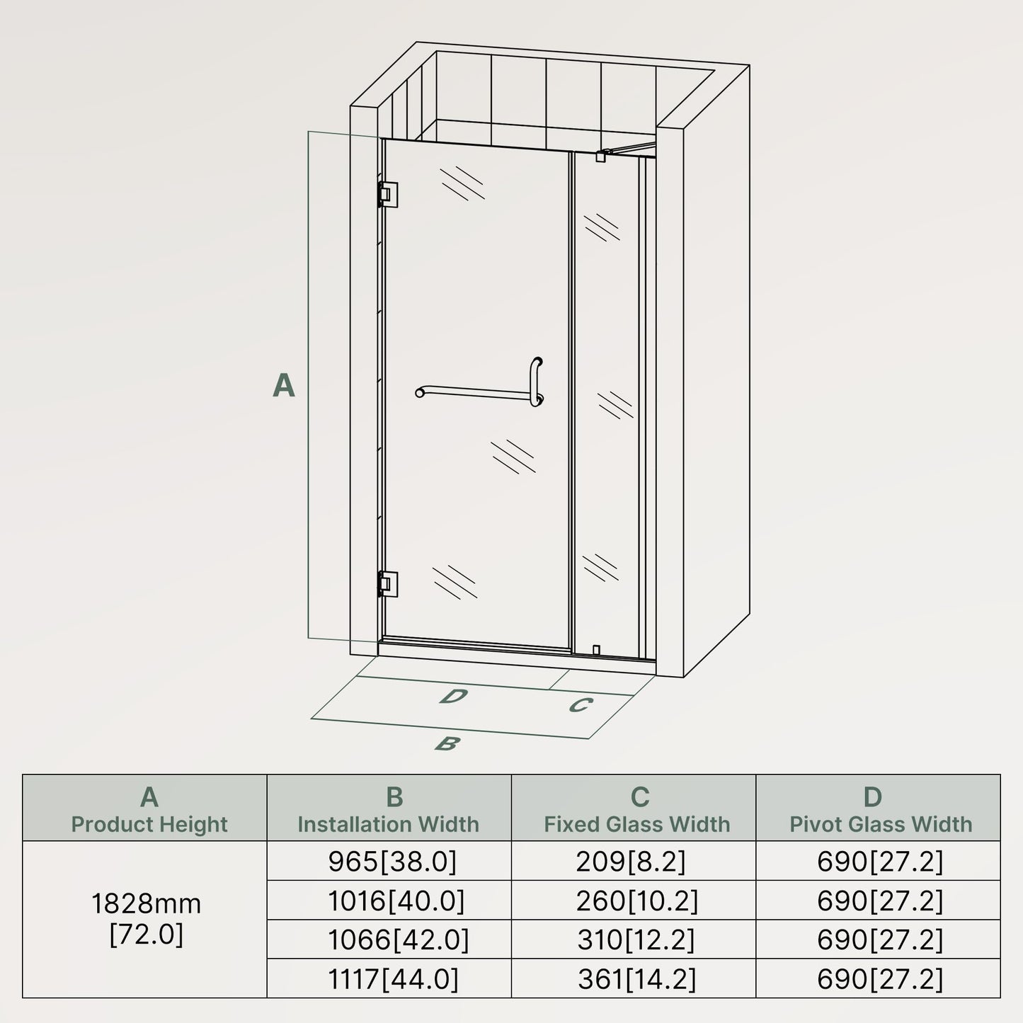 ELEGANT Frameless Shower Door 42'' W x 72'' H, Pivot Swing Glass Shower Door with 1/4'' Tempered Glass, Matte Black