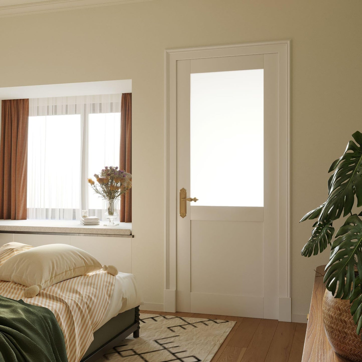 30 x 80 Interior Door Slab, Glass Door, Closet Door with Frosted Glass, Pantry Doors Solid Core Prebuilt Panel, Paintable, Privacy Protected