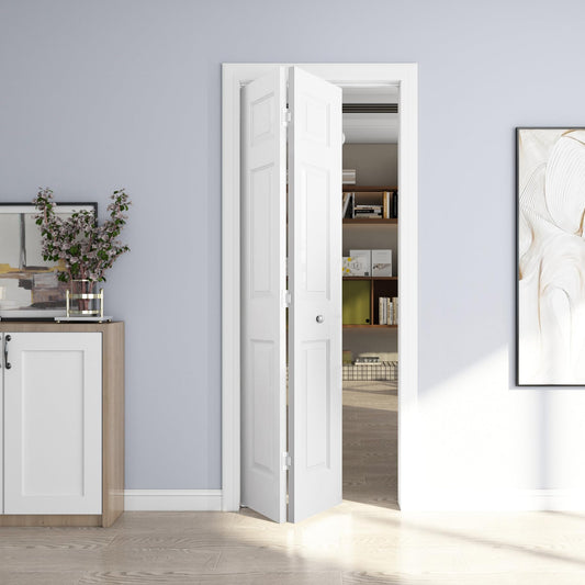 JUBEST 30in. x 80in. Bifold Door, 6 Panel Primed Bifold Interior Doors, Hollow Core Bi Fold Closet Door with Hardware Kit Include, Folding Doors for Laundry, Pantry & Bedroom