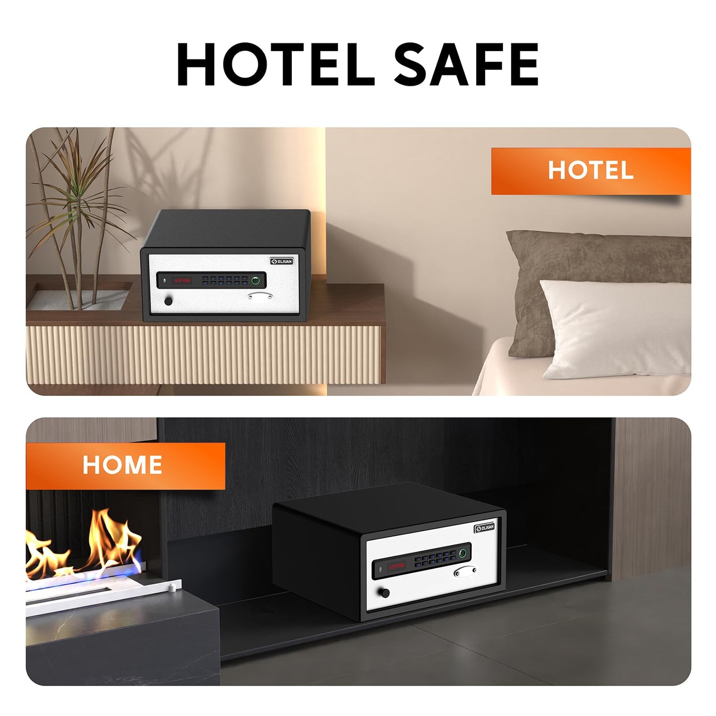 Z ZLJUAN Hotel Safe 1.1 Cubic Feet Home Safe Personal Document Steel Security Safe with Hotel-Style Biometric Lock/Digital Electronic Lock/Key Lock (White)