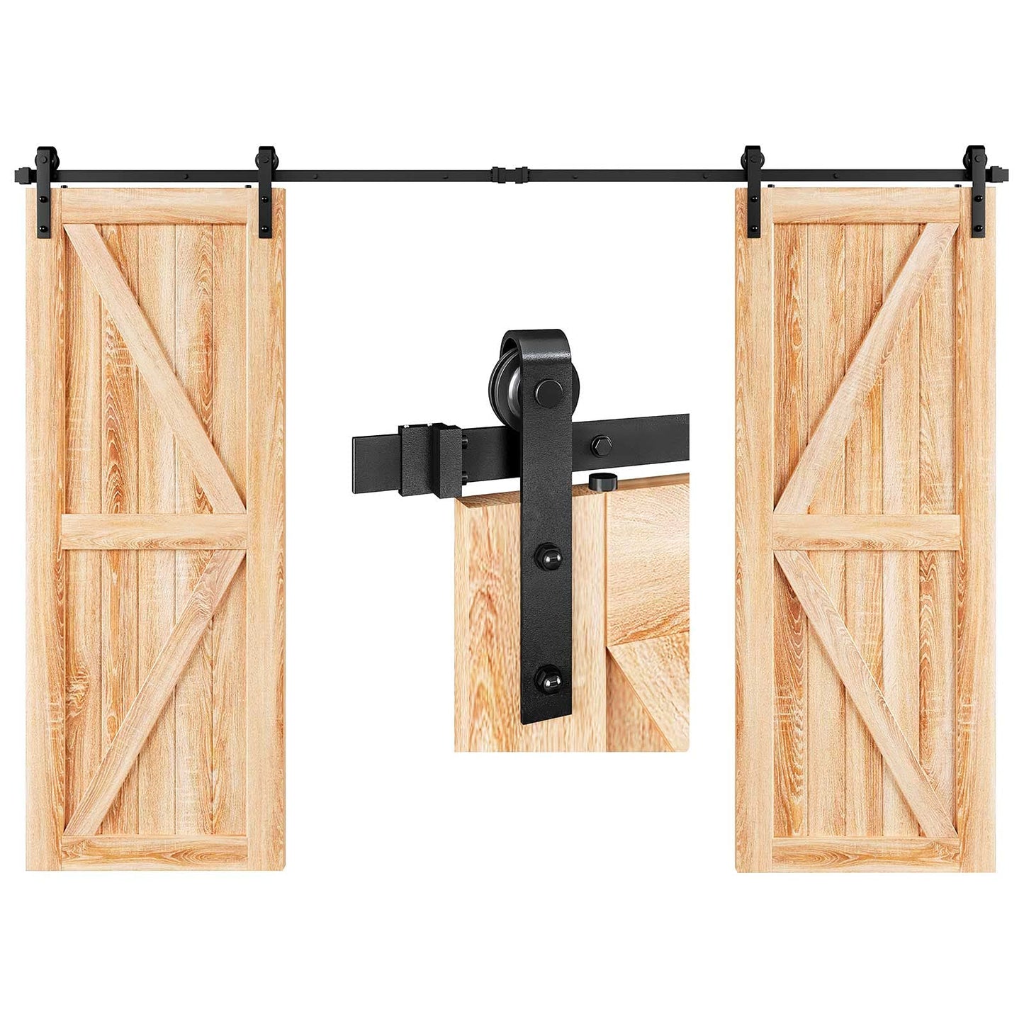 EaseLife 10 FT Double Door Sliding Barn Door Hardware Track Kit,Basic J Pulley,Heavy Duty,Slide Smoothly Quietly,Easy Install (10FT Track Kit for Double 30" Wide Door)