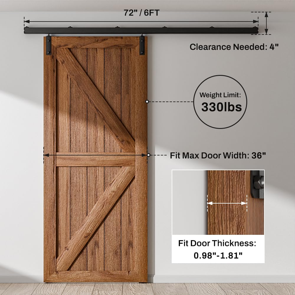 AONAYIOA 72"/6FT Box Rail Hardware Heavy Duty Sliding Barn Door Track, Aluminium Alloy Wall Mount Kit for Single Door, Smoothly and Quietly Easy to Install (No Door)