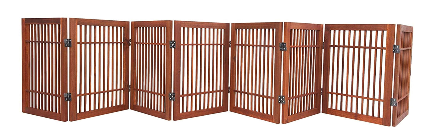 Urnporium Freestanding Wooden Dog Gate Foldable Indoor Pet Gate No Drill Expandable Barrier for Doorways Stairs Hallways Portable Wood Fence for Small Dogs & Puppies (Brown Pet Gate, 8 Panel 24" Tall)