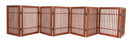 Urnporium Freestanding Wooden Dog Gate Foldable Indoor Pet Gate No Drill Expandable Barrier for Doorways Stairs Hallways Portable Wood Fence for Small Dogs & Puppies (Brown Pet Gate, 8 Panel 24" Tall)