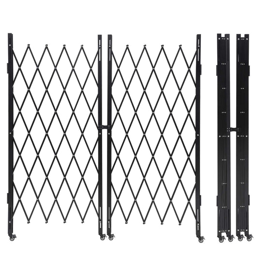 Double Folding Security Gate, 85" H x 150" W Folding Security Door Outdoor, Steel Accordion Security Gate, Flexible Expanding Security Gate, 360° Rolling Barricade Gate with Padlock