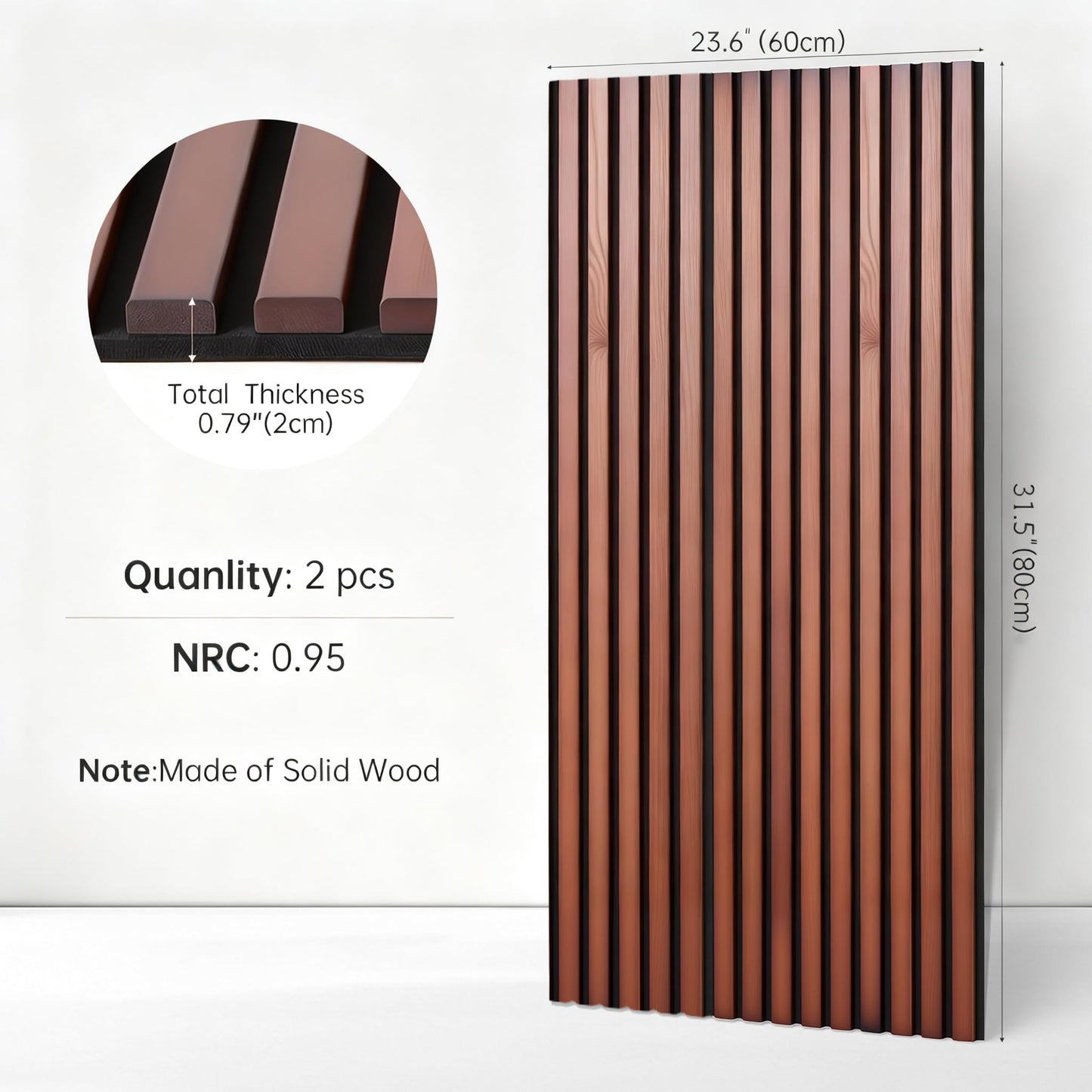 NAVREX 2 Solid Wood Slat Acoustic Panels for Wall and Ceiling - 3D Fire Resistant Fluted Sound Absorbing Acoustic Wall Panel in Walnut Finish for Living Room, Home Theater, Office & Bedroom Decoration, Value Lies in Material (31.5 * 23.6)