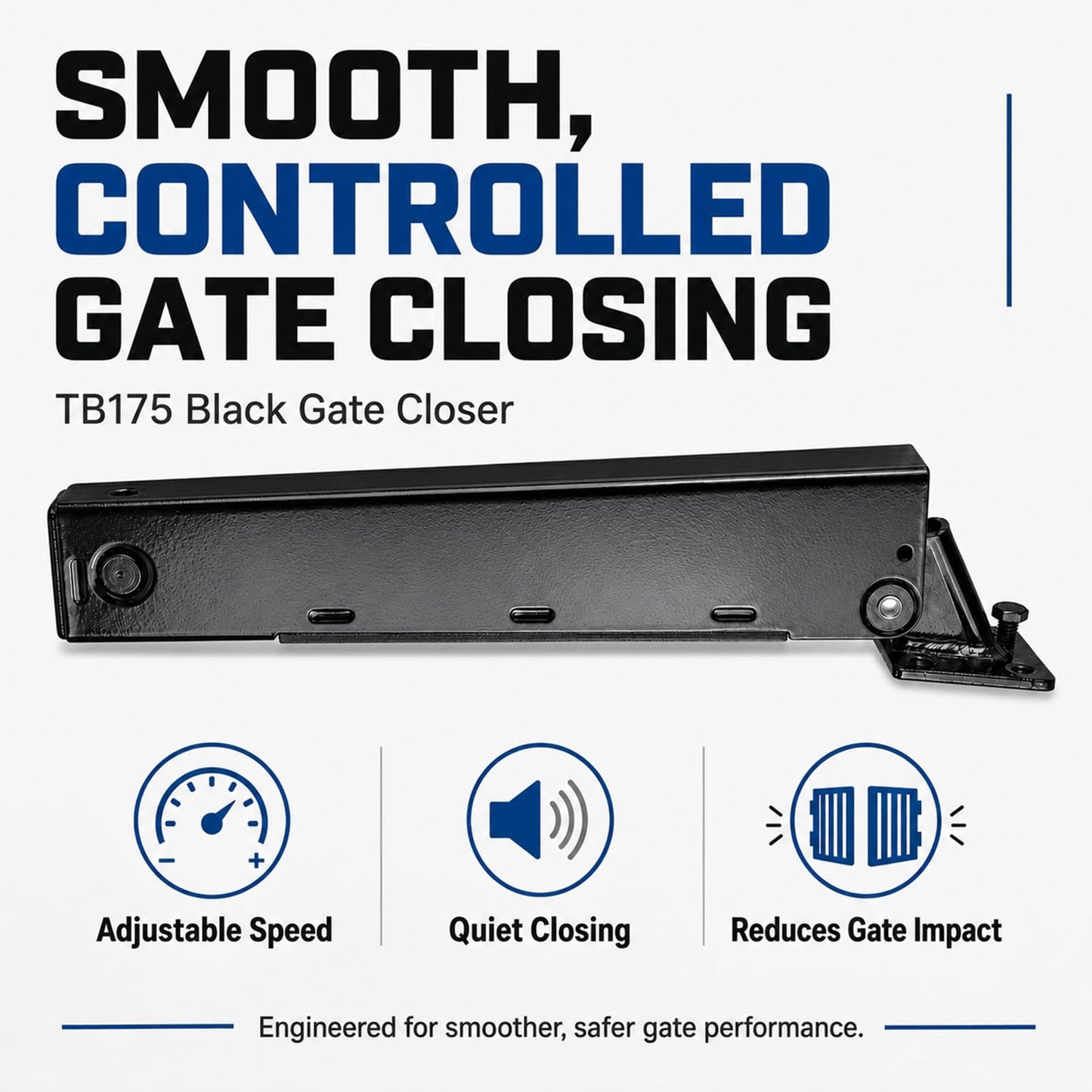 TB175 Outdoor Hydraulic Gate Closer with Adjustable Speed Function, Designed for Automatic Door Closure in Settings Such as Pools, Gardens, or Restricted Areas.