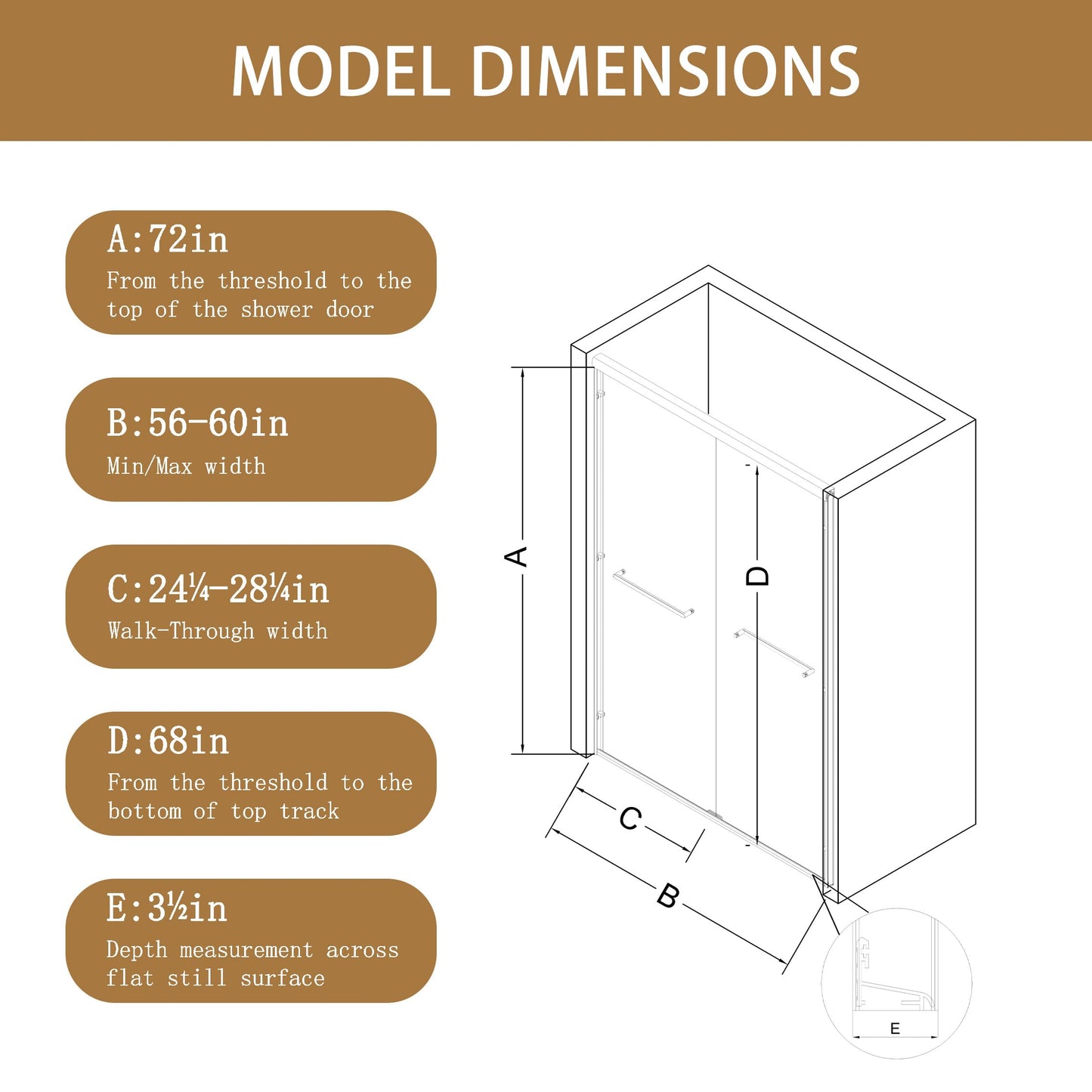 Shower Doors, 56–60'' W x 72'' H Sliding Glass Shower Door, Matte Black Aluminum Frame, 1/4'' (6mm) High-Strength Tempered Glass, for Walk-in Showers