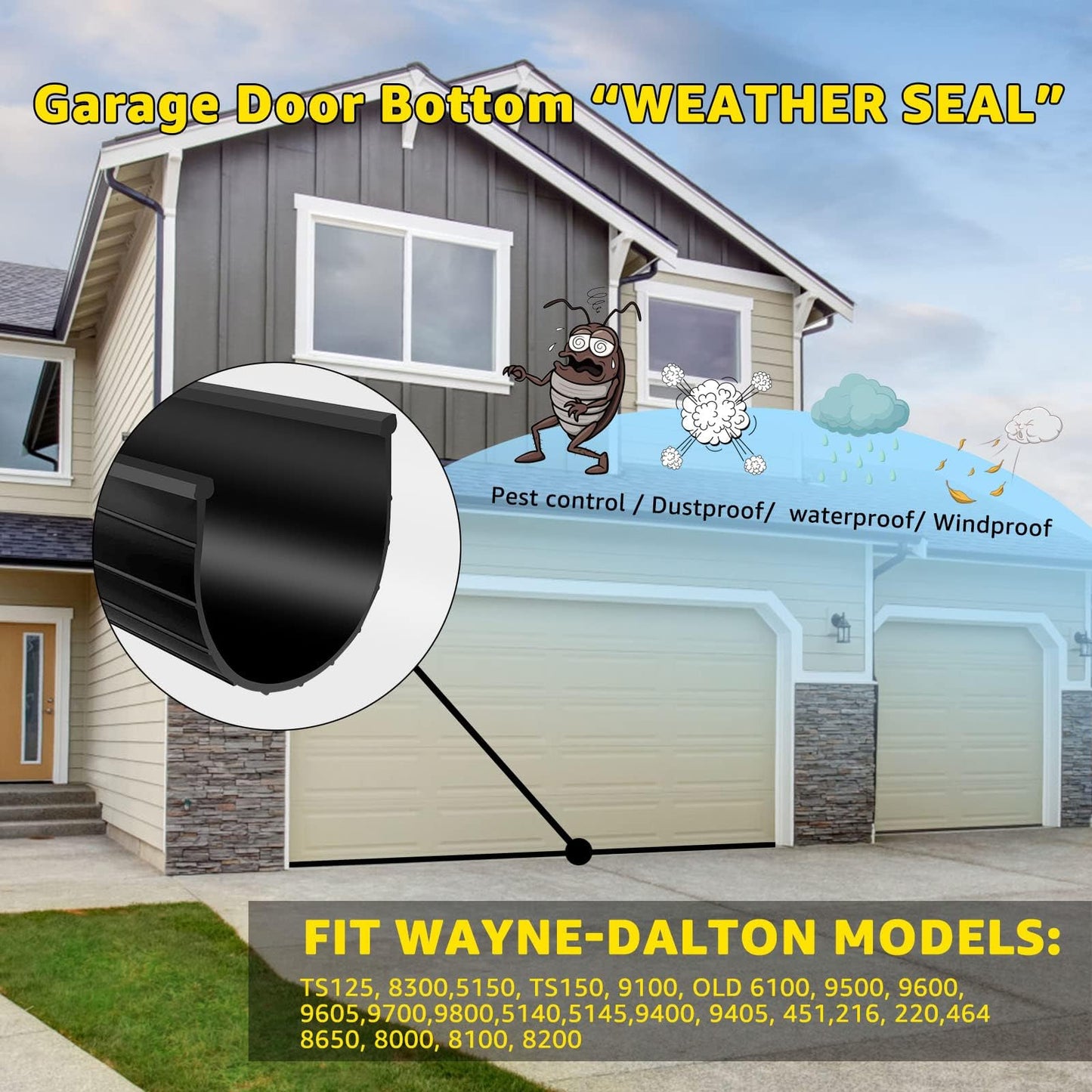 for Wayne Dalton Garage Door Bottom Weather Seal 154448 Replacement for Weather Stripping Fit 16 FT Wide Doors（16Ft）