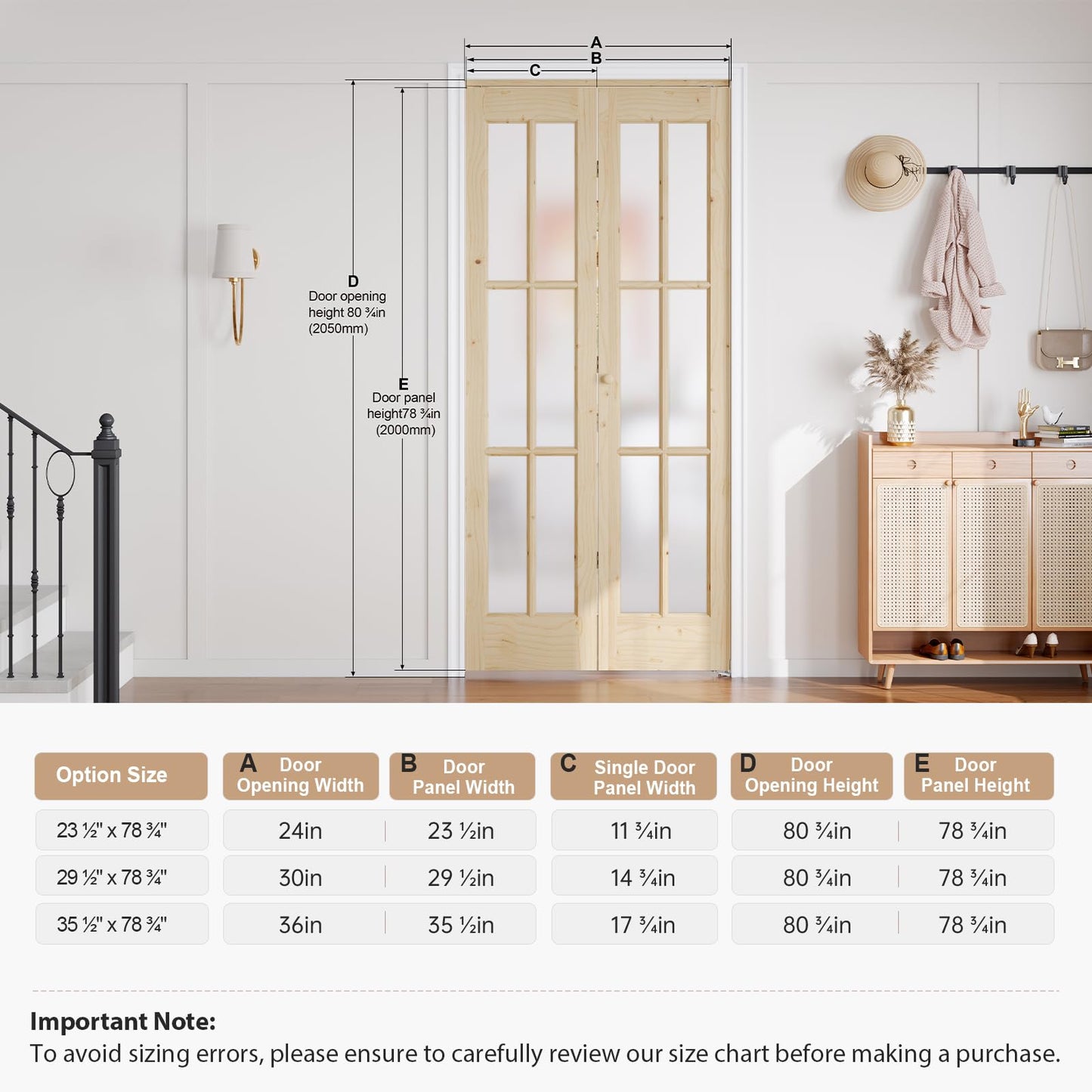 EaseLife 30"x 80" (Double 15" x 80") Bifold Barn Door, Tempered Frosted Glass Bifold Closet Door with 2.5FT Concealed Hardware Kit, Preassembled French Bifold Wood Door, Easy to Assemble,DIY Coloring