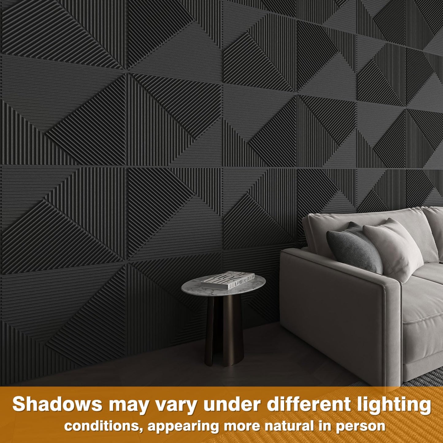 WOWSTAR 12-Pack 3D Wall Panels 19.7" x 19.7", Black Slat Wall Panels for Living Room Wall Decor, Modern Black Wall Covering for Home & Office