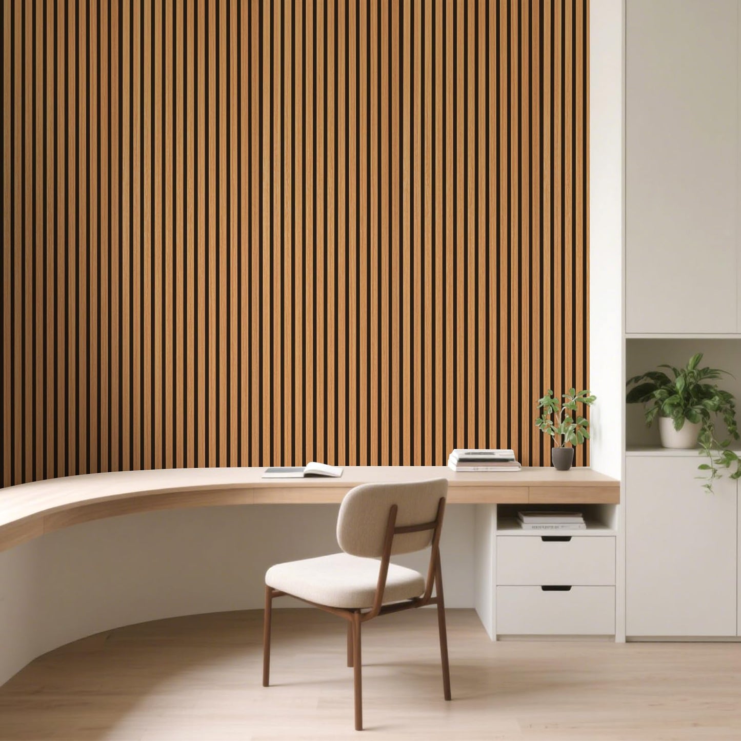 Art3d 1-Pack Acoustic Wood Slat Wall Panel with Roll-Flat Design - 95.3 x 23.8 Inch Sound Absorbing Panels for Living Room Columns Corridor Curved Wall Decor, Teak