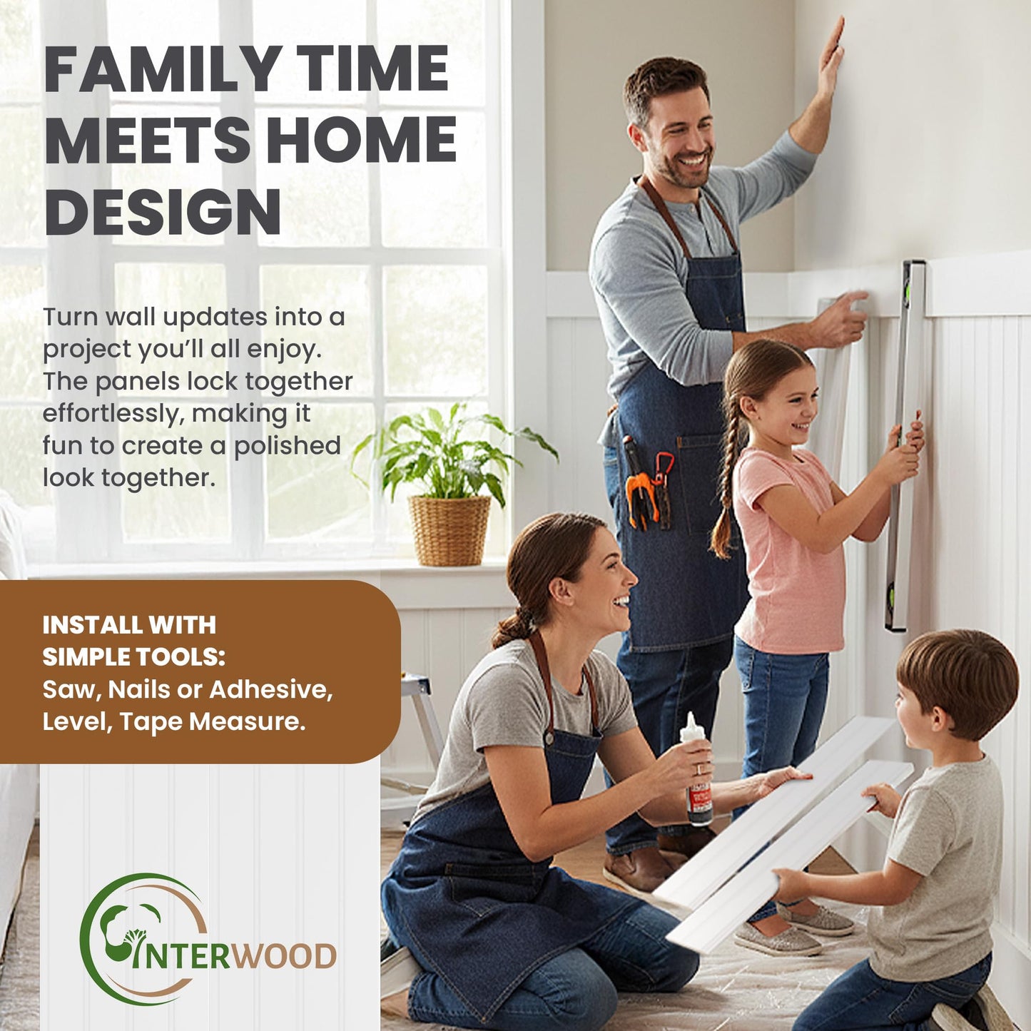 Interwood Real Wood Beadboard Wainscoting Panels - Primed Tongue and Groove Pine Solid Wood Wall Panels, 32” Tall, Knot-Free Interior Wall Paneling, Ready to Paint, 12 Planks (Covers 3.5 Lin. Ft.)