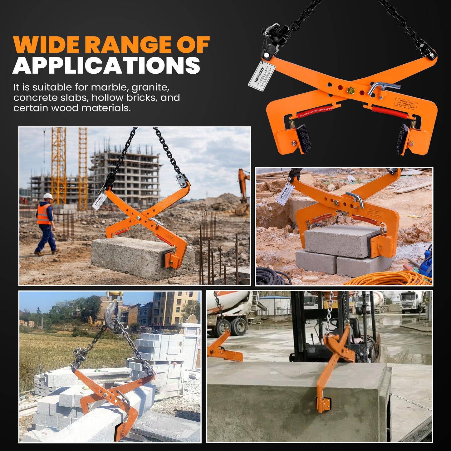 HEYVOZE 1100 Ibs Granite Slab Lifting Clamp, 13-28 Inch Stone Lifting Clamp, Heavy Duty Scissor Lifter Clamps for Vertical Transport of Marble, Slate, Brick, Timber and Rock