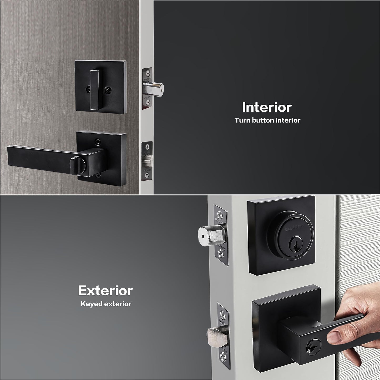 Exterior Door Lock Set with Deadbolt, Front Door Handle Set with Deadbolt, Door Levers Single Cylinder Deadbolt Set, Keyed Alike Heavy Duty Keyed Entry Handles Locksets,(Matte Black,3Pack)