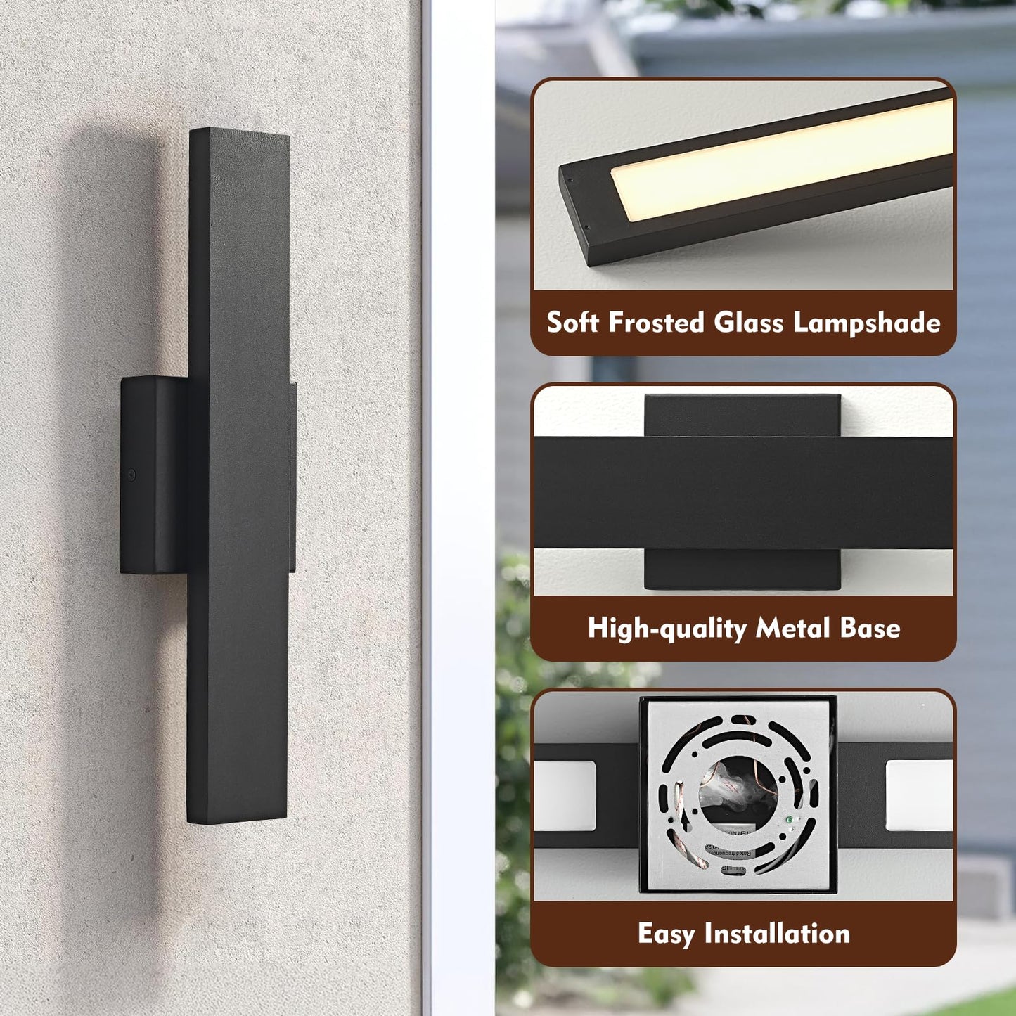Outdoor Modern LED Wall Light Fixtures, Black Linear Exterior Wall Sconces 20W, Modern Porch Patio Light Fixture Waterproof Outdoor Wall Lights Outside Lights for House Garage Front Door Patio 2pack