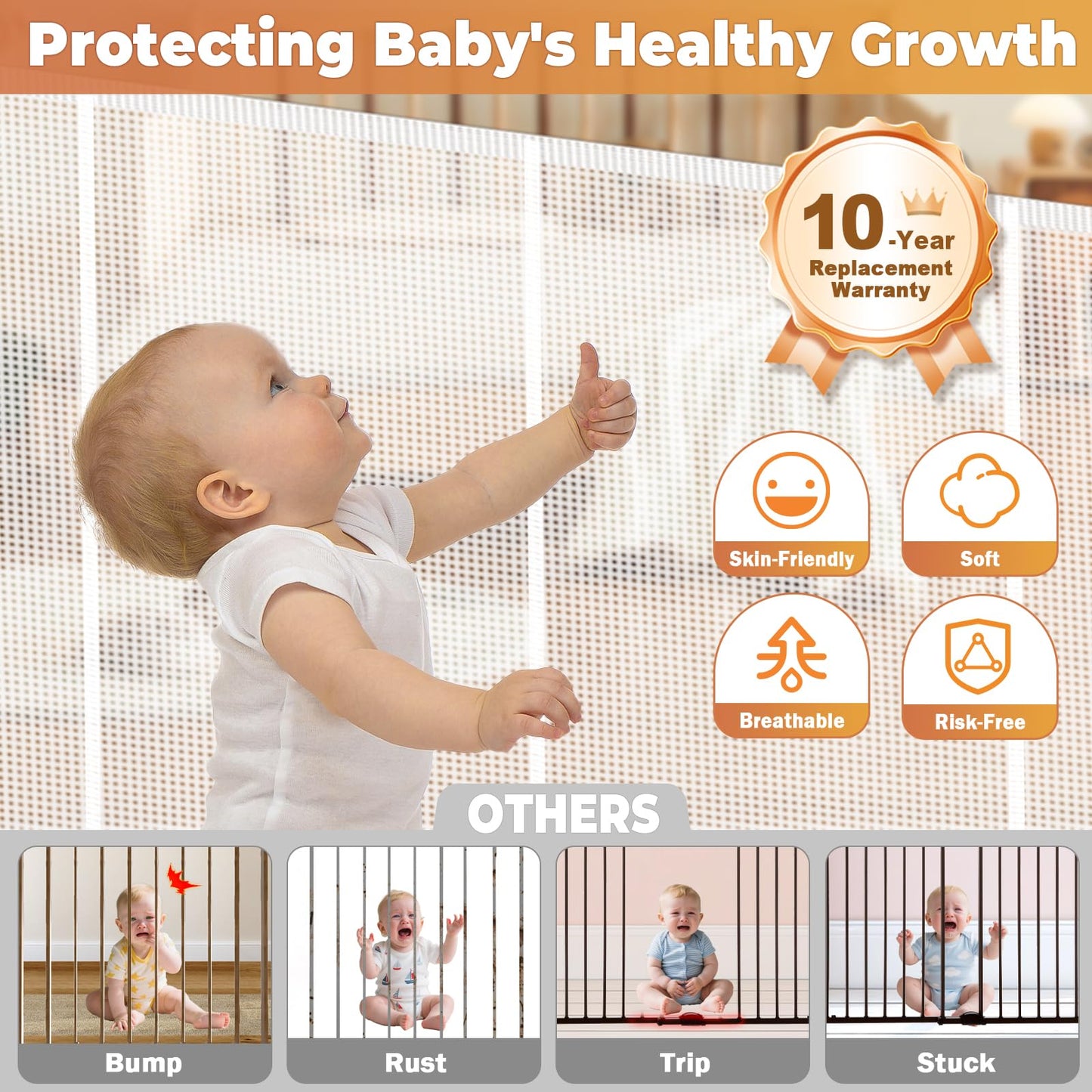 236" Retractable Baby Gates Dog Gate Extra Wide, 42" Tall Child Pet Safety Gate with Reinforced Strips for Stairs, Long Mesh Garage Gates Fence for Outdoor Indoor Large Openings Driveway Decks Patio