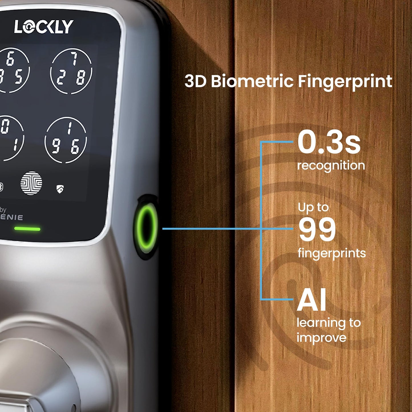 Lockly Secure Pro Smart Lock Wi-Fi, Keyless Entry Digital Keypad Door Lock, 3D Biometric Fingerprint Sensor Front Door with Handle, Voice Control & Auto Lock - Latch Edition